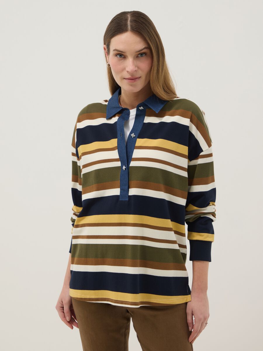 Polo a maniche lunghe premaman multicolor in cotone elasticizzato_1