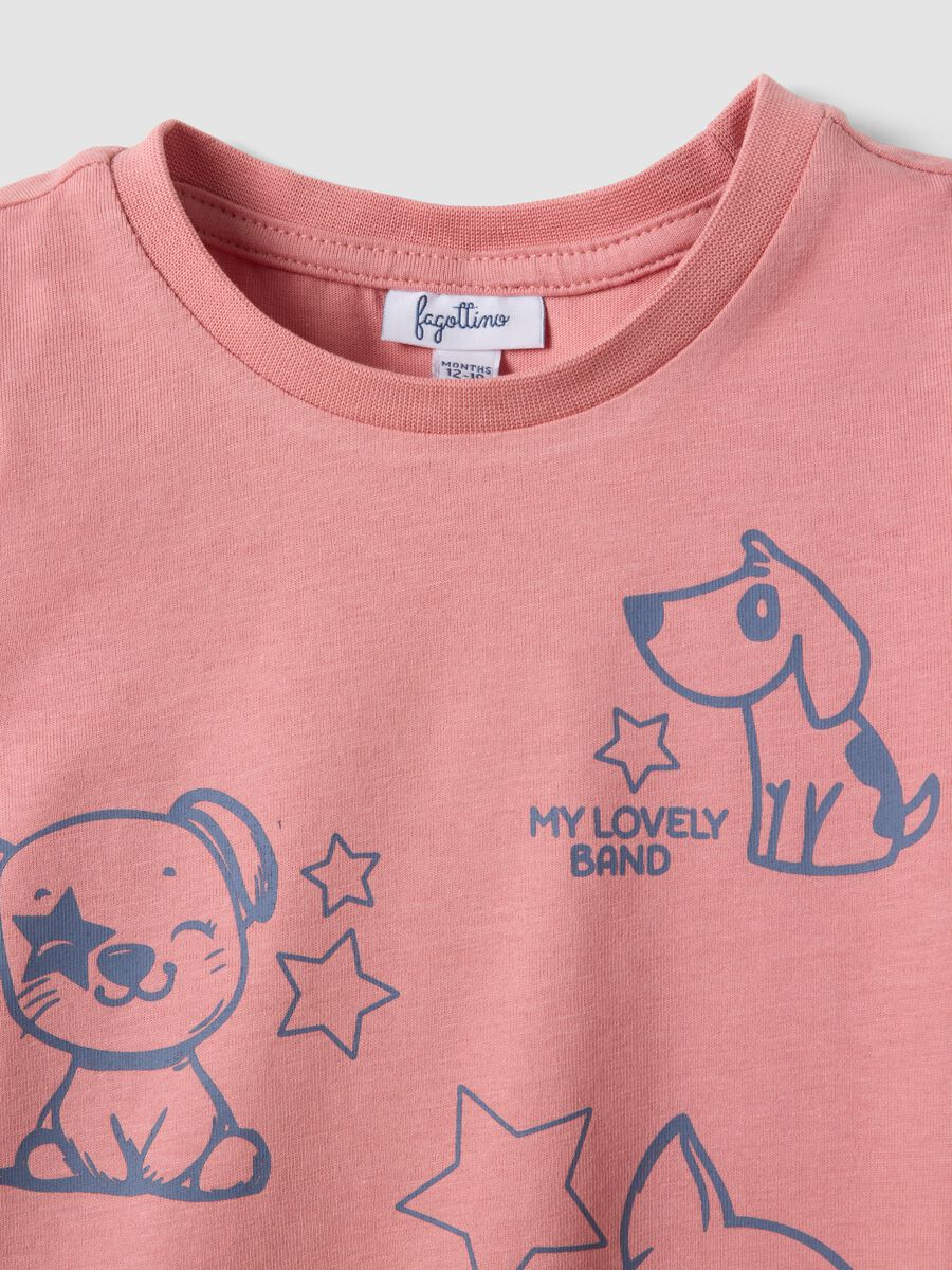 Maglietta rosa in puro cotone organico con stampa animaletti per bimba_2