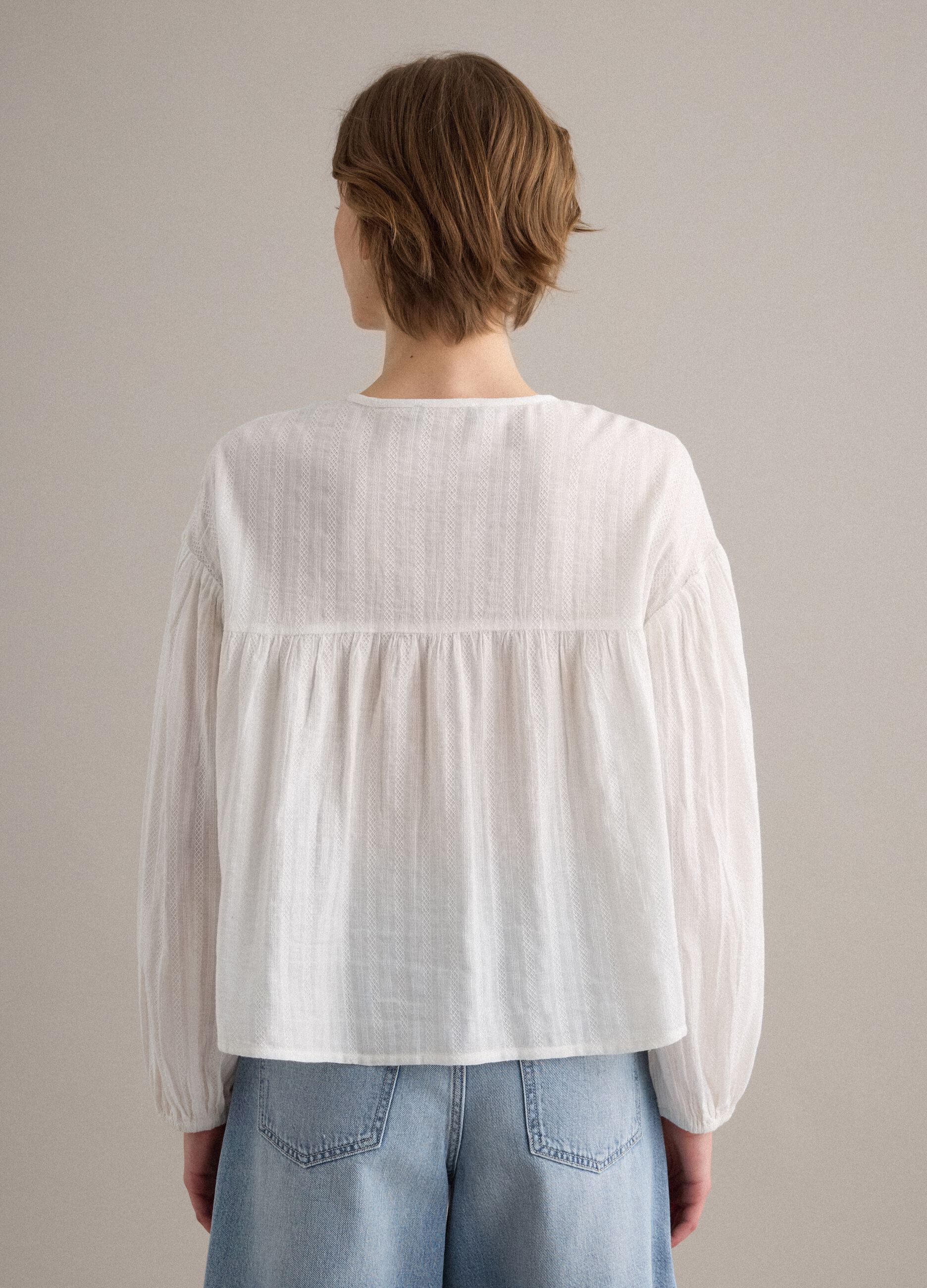 White pure cotton regular-fit shirt with broderie anglaise inserts