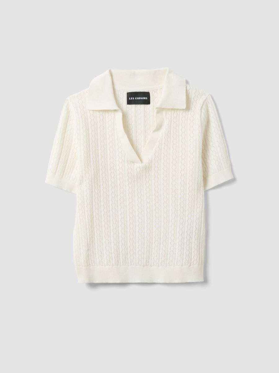 Camisola branca de mistura de algod&atilde;o, regular fit com gola polo_4