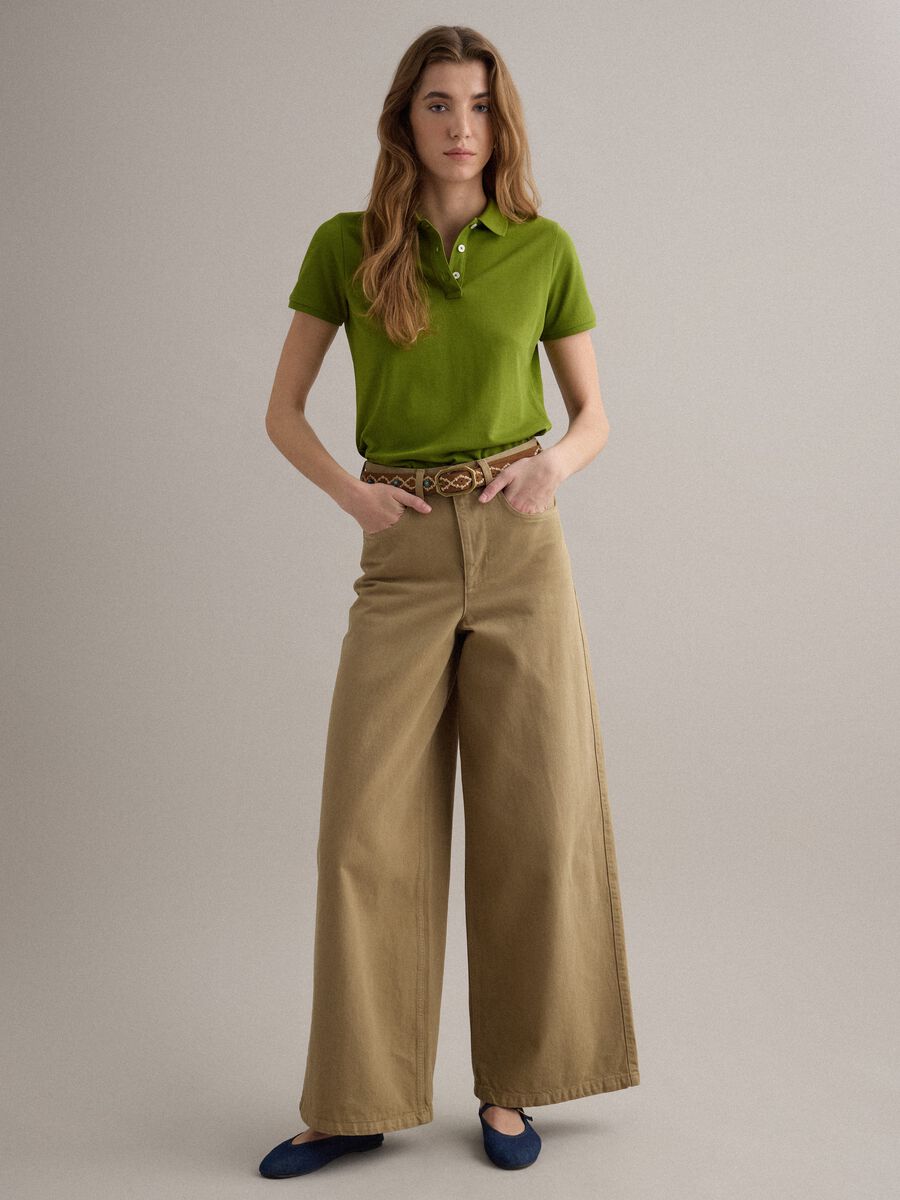 Green short-sleeve polo in pure cotton, regular fit_2