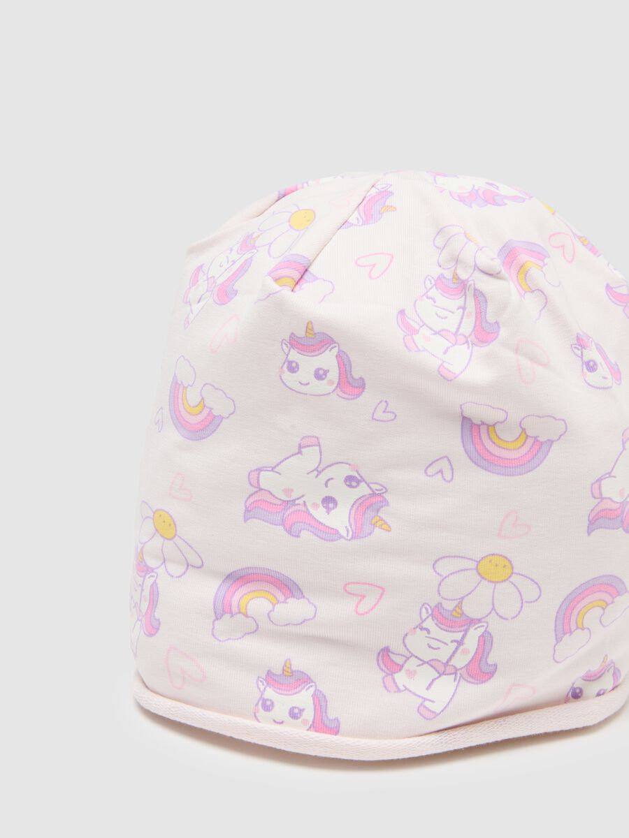 Multicoloured stretch cotton baby girl's cap with prints_2