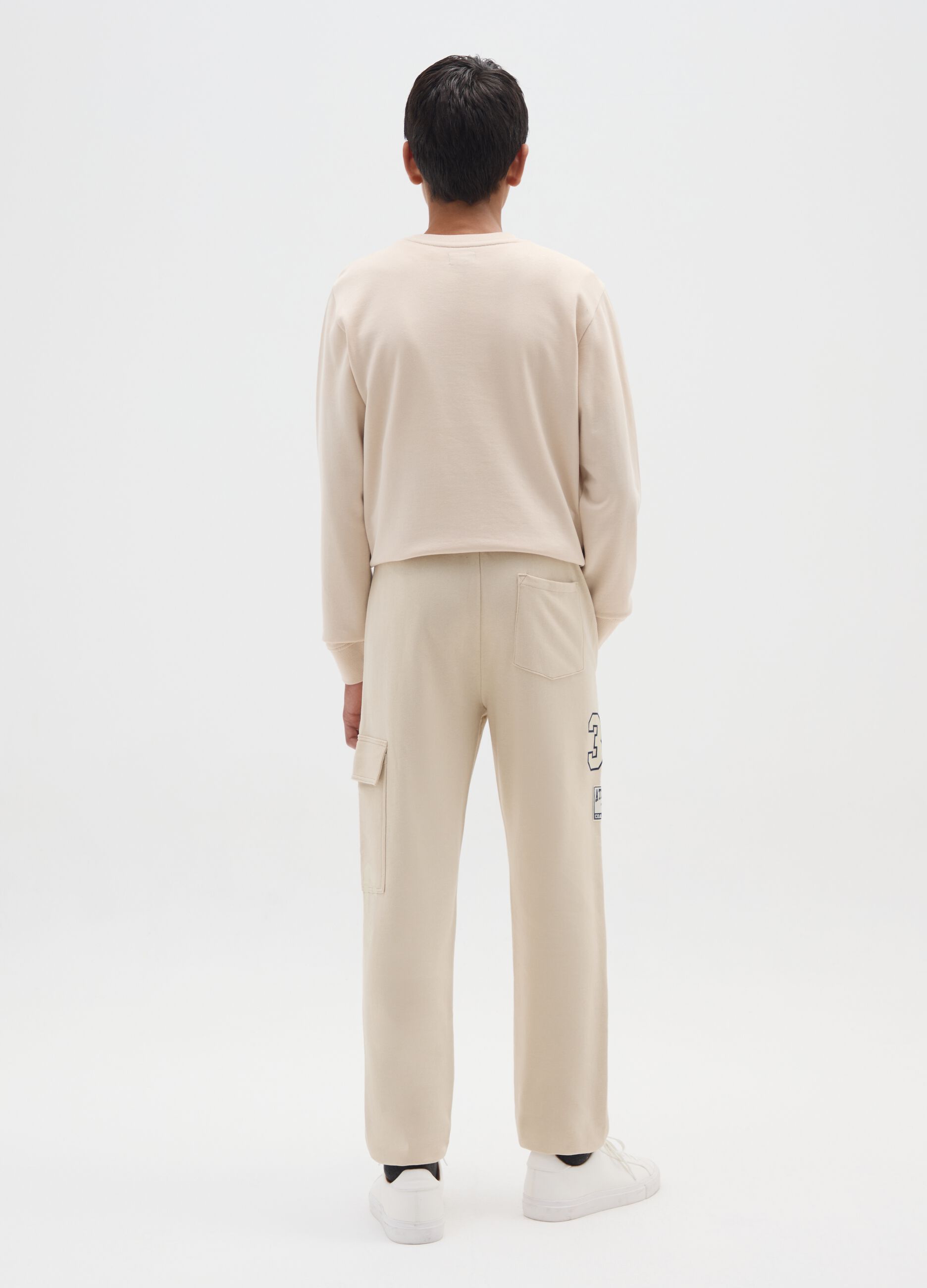 Boy's beige regular fit pure cotton joggers