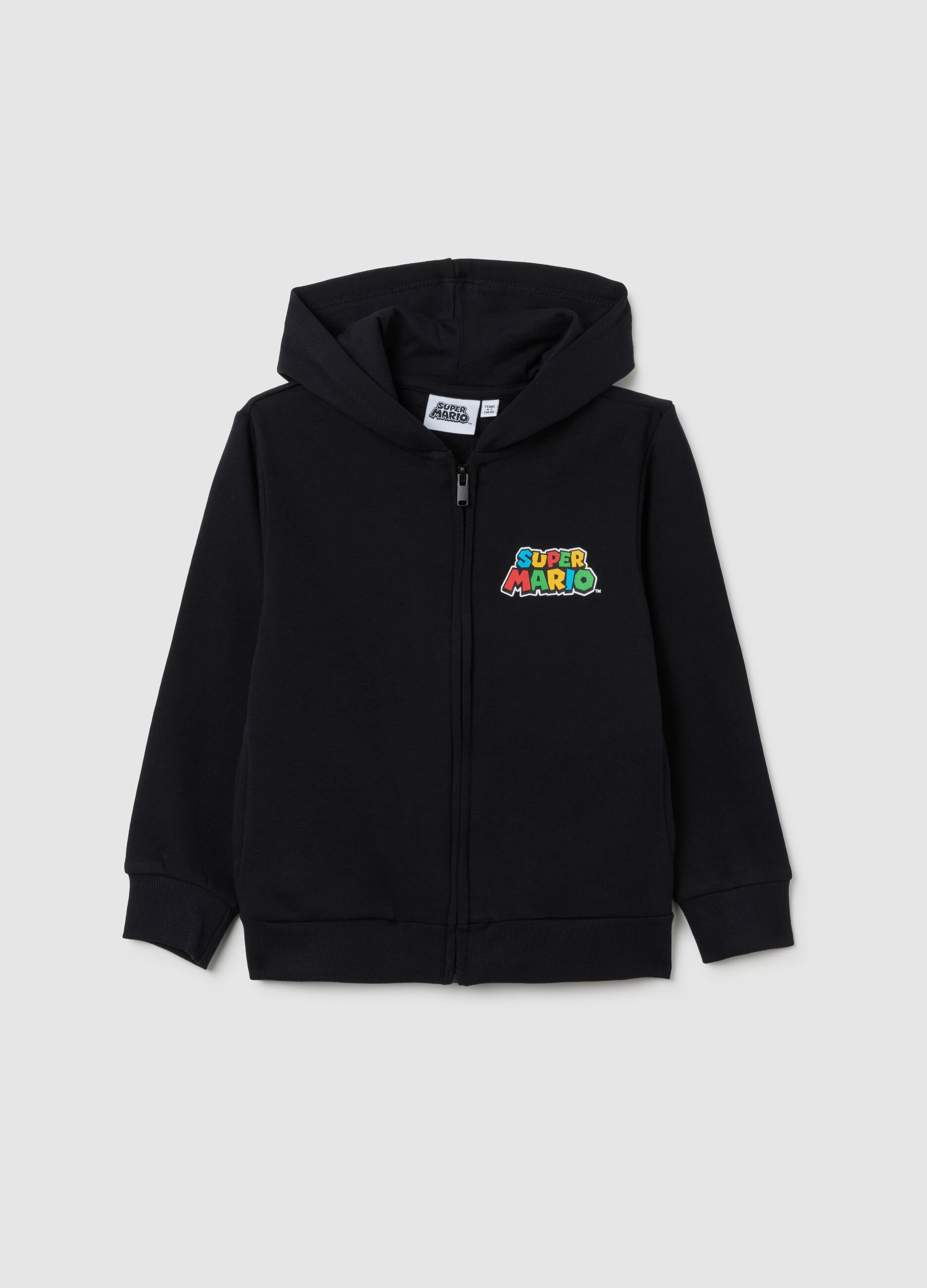 Children's black pure cotton sweatshirt regular fit with Super Mario print