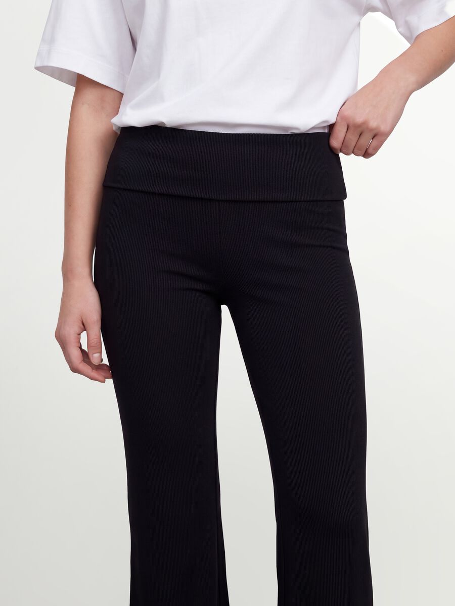 Black ribbed pure cotton flare leggings_2