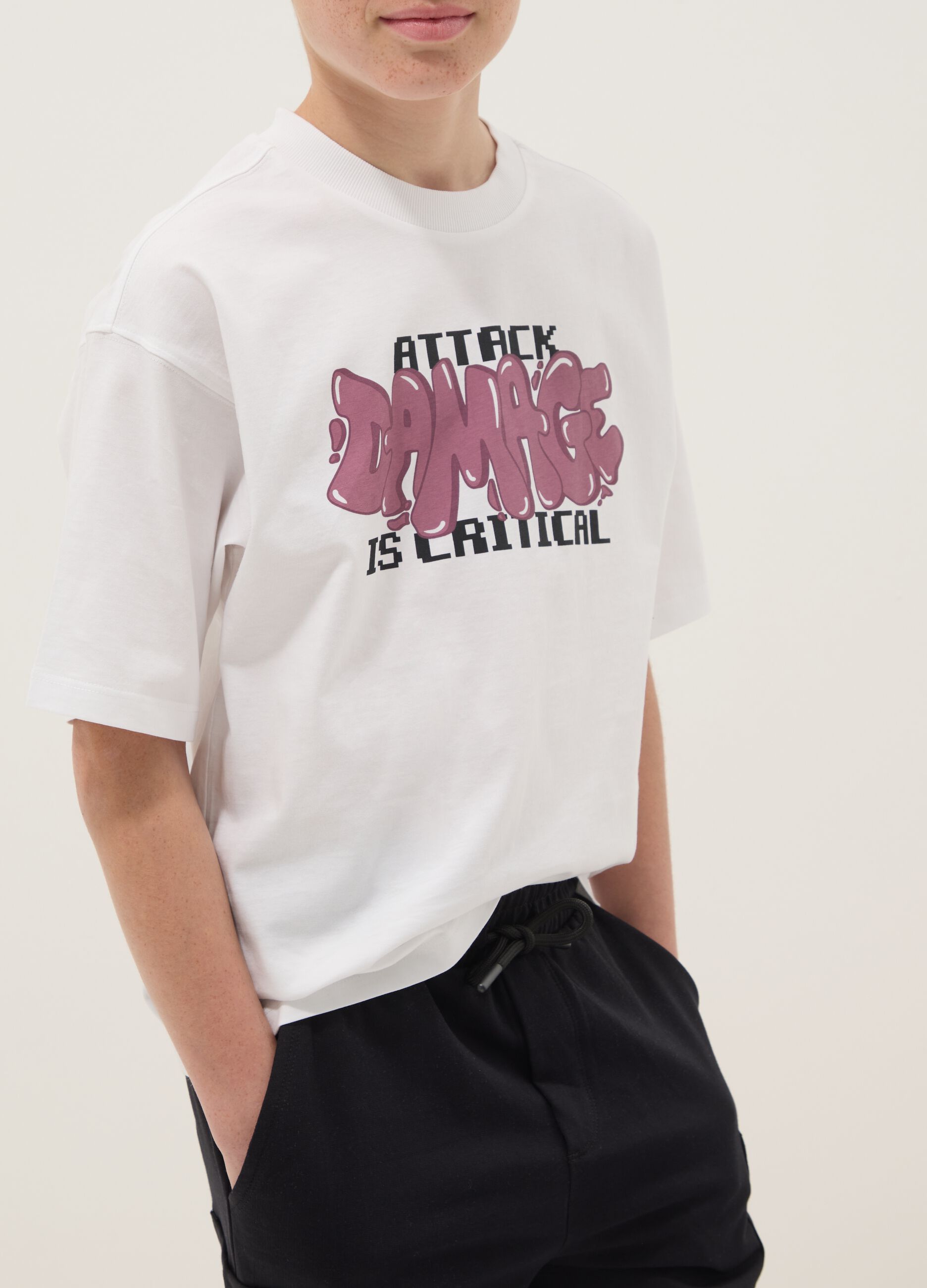 Schwarz-weisses Jungen-Set aus reiner Baumwolle mit Print, Oversize-Passform