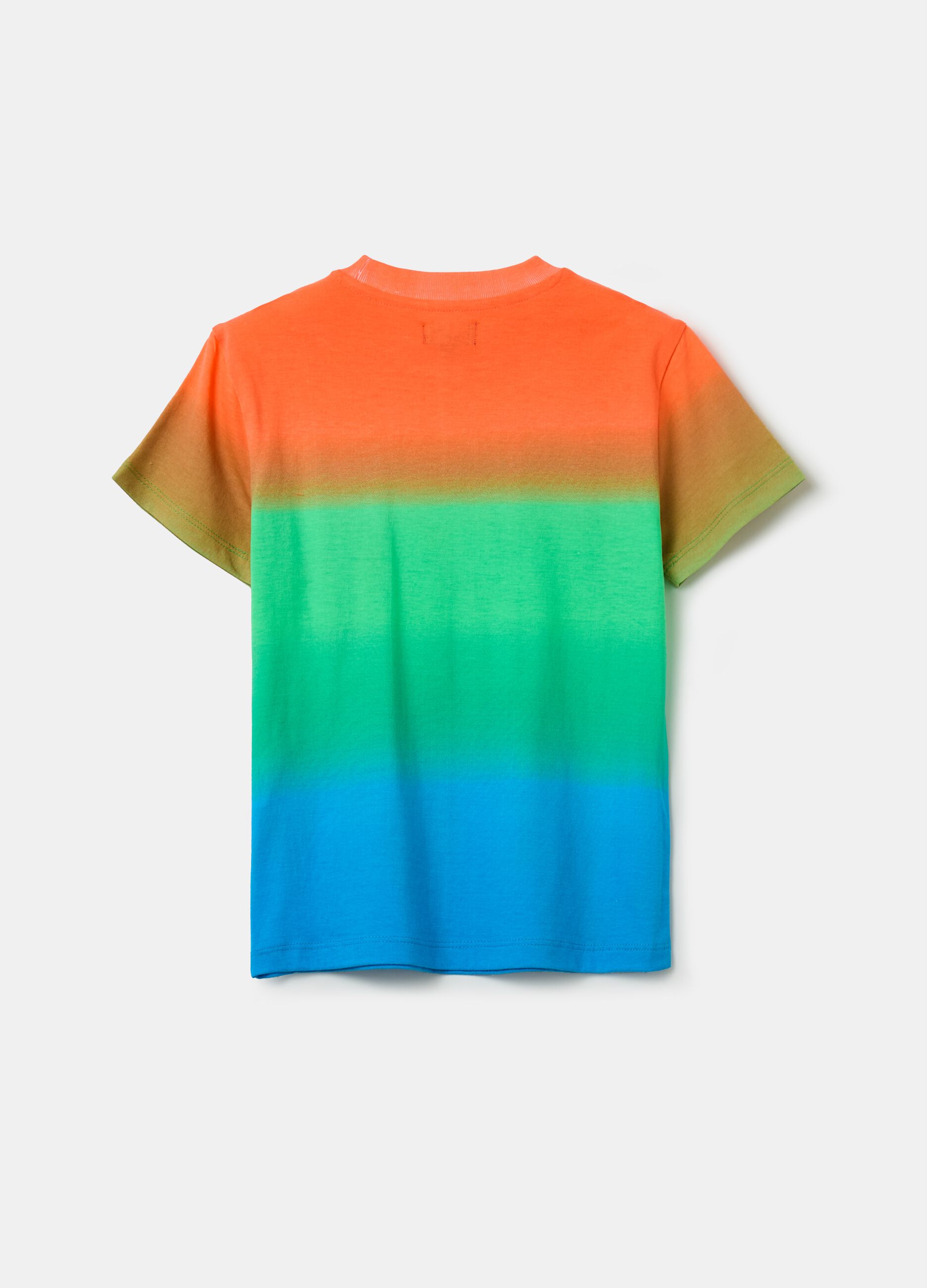 Dip-dye cotton T-shirt with embroidery