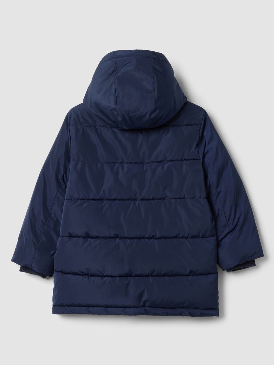 Navyblaue wattierte Jacke mit Kapuze_1
