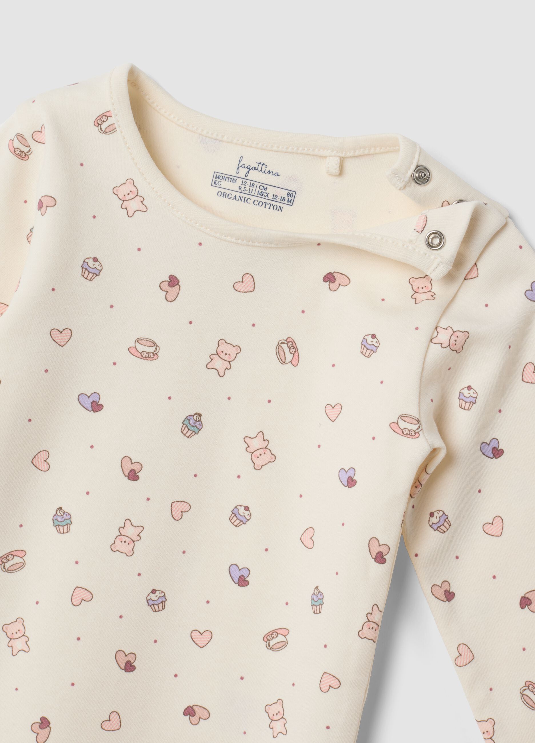 2-pack beige organic cotton baby girl bodysuits with teddy bear