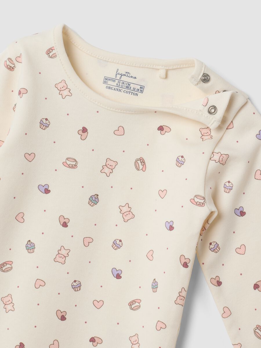 2-pack beige organic cotton baby girl bodysuits with teddy bear_2