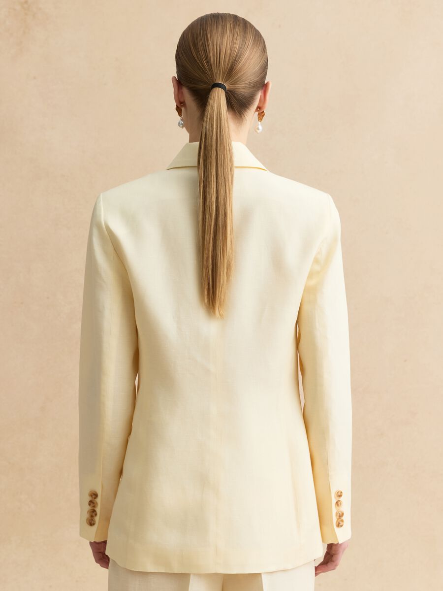 Beige double-breasted Lyocell and linen blazer, regular fit_2