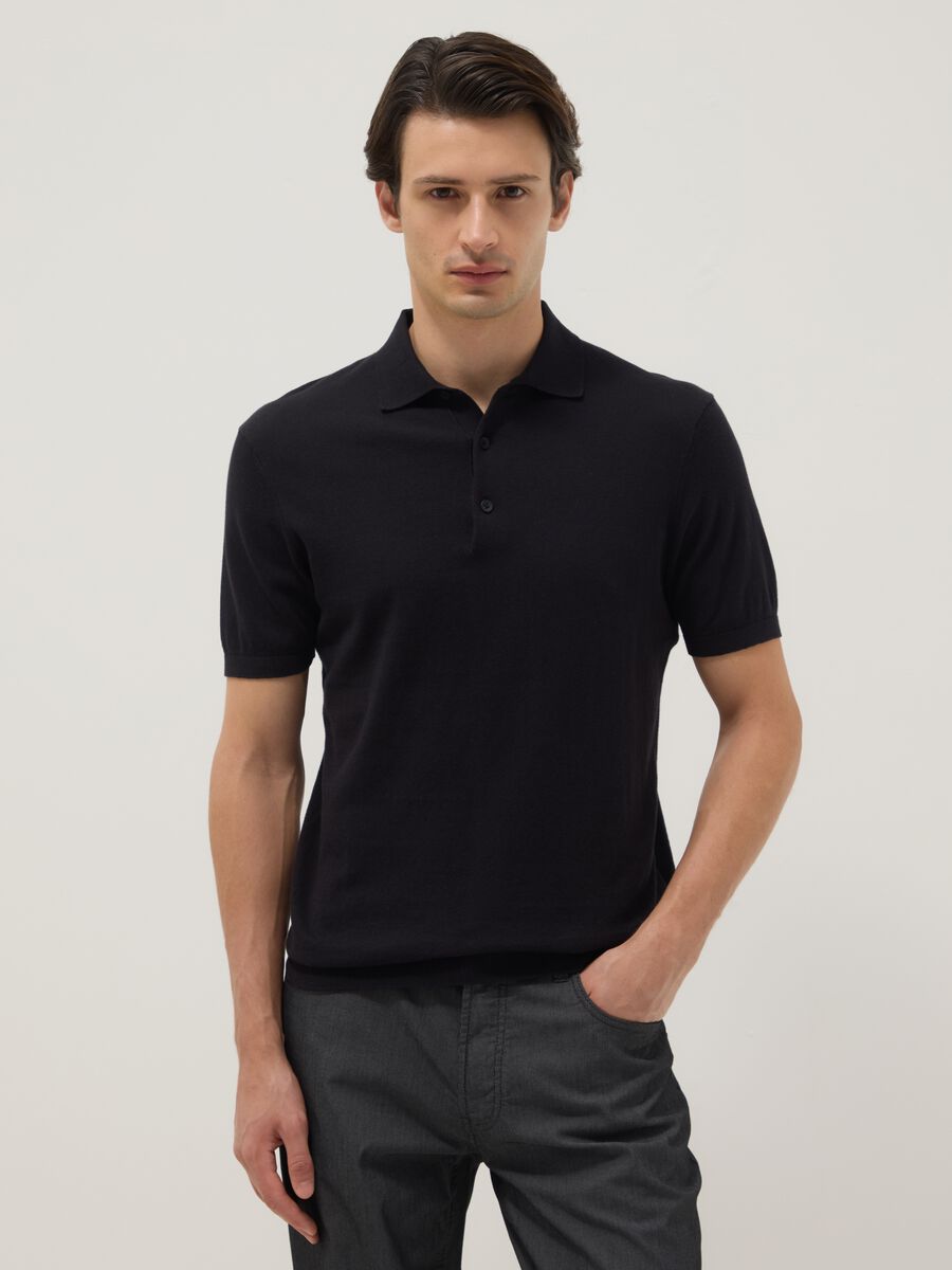 Black pure cotton polo shirt regular fit_0