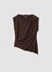 Brown stretch viscose T-shirt with draped neckline_0