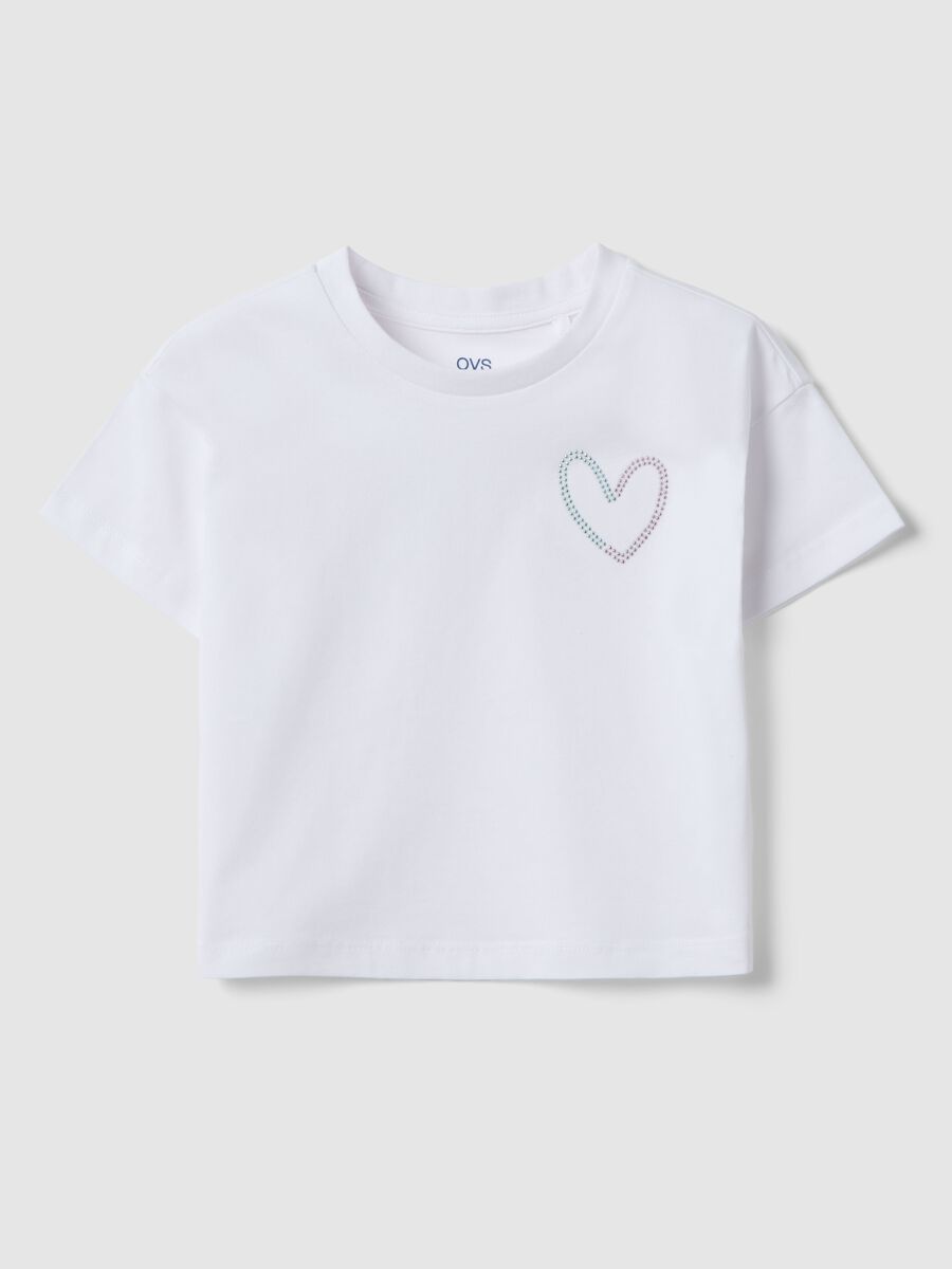 T-shirt in puro cotone bianca da bambina boxy fit con cuore_0