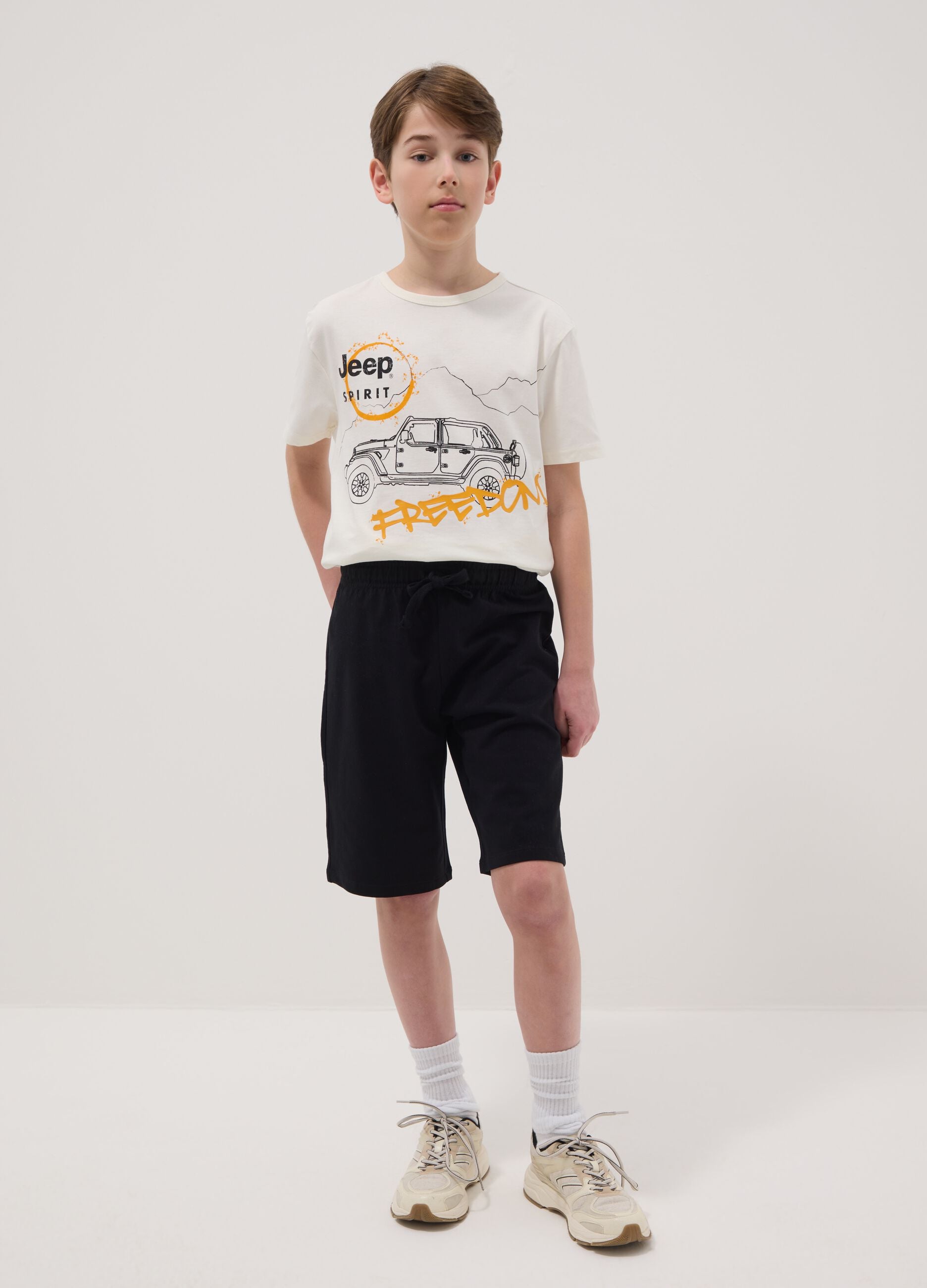 Boy's black pure cotton shorts with regular fit