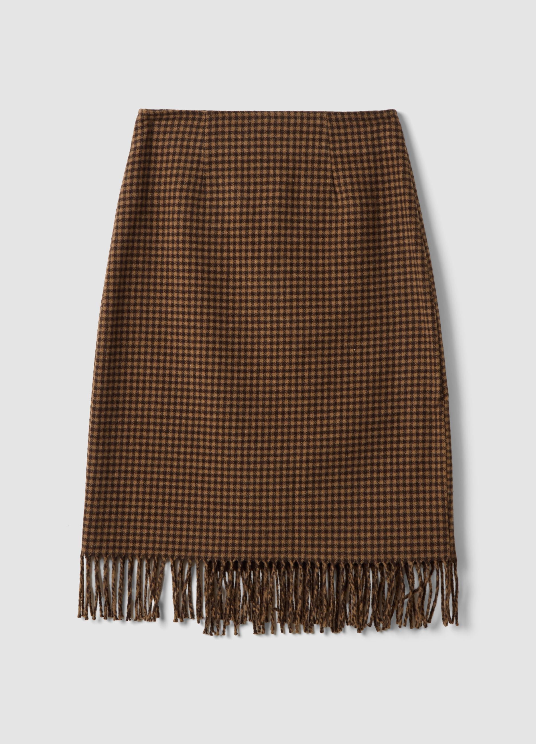 Brown and black wool-viscose blend skirt