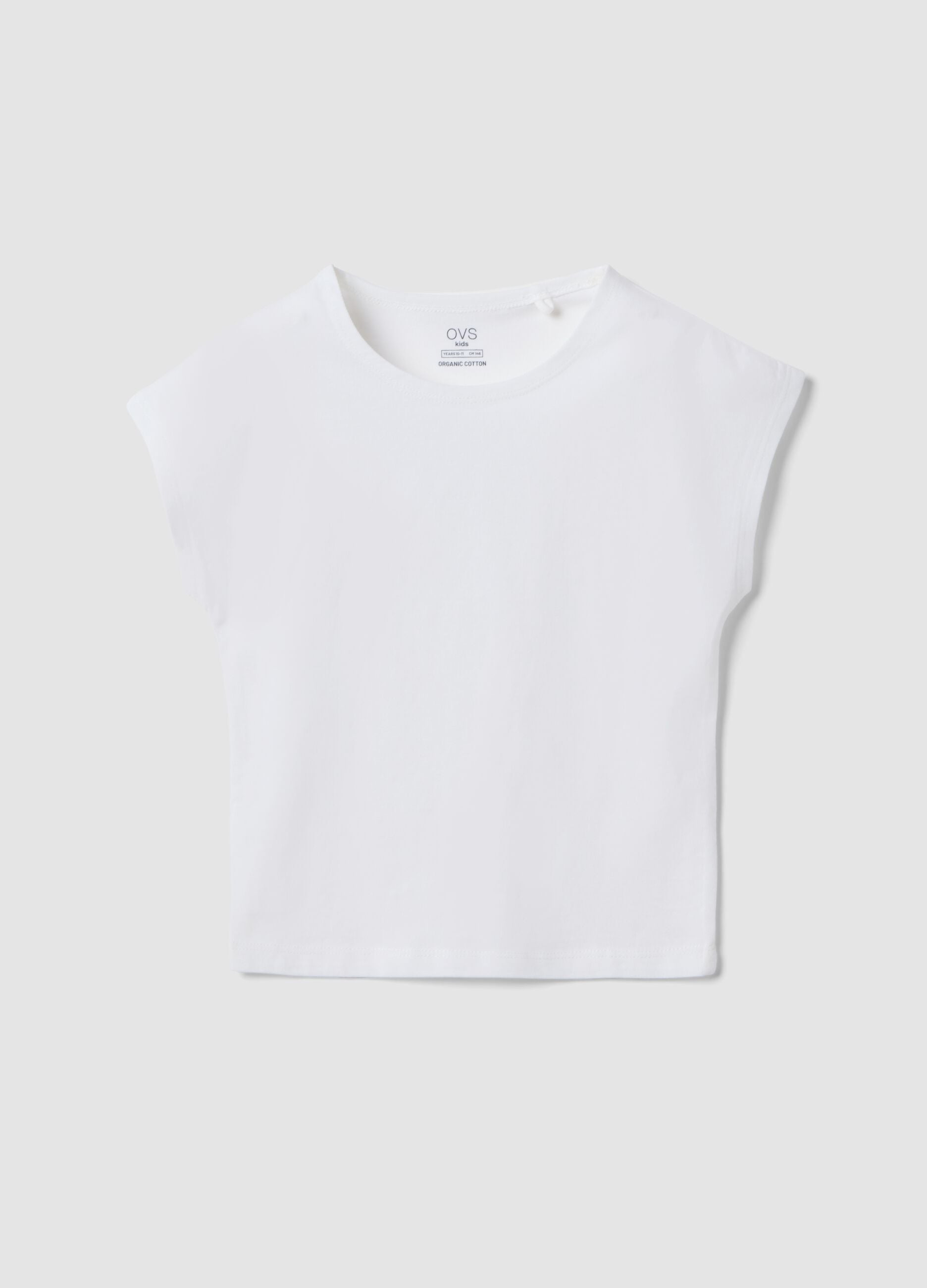 Girls' White Stretch Cotton Slim Fit T-shirt