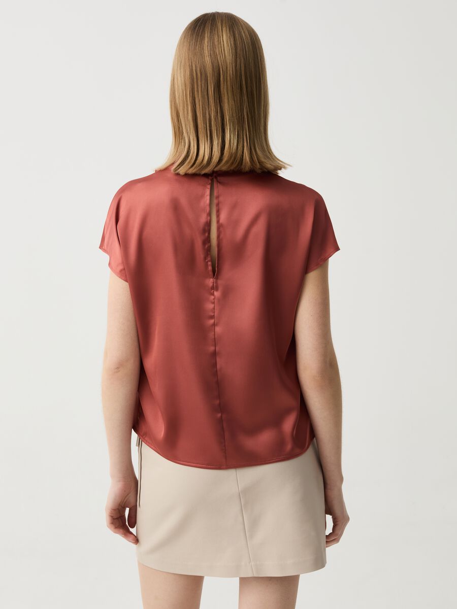 Satin blouse with high neck and draping_2