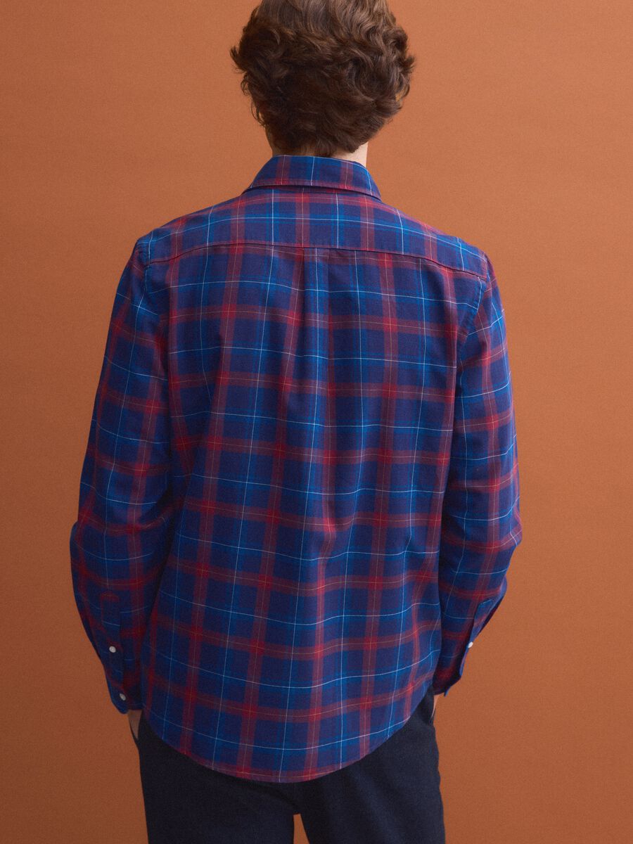 Blau kariertes Oxford-Hemd aus reiner Baumwolle, Regular Fit_3