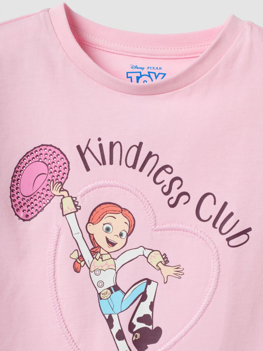 Pink pure cotton T-shirt with fringed sleeves and Toy Story print_3