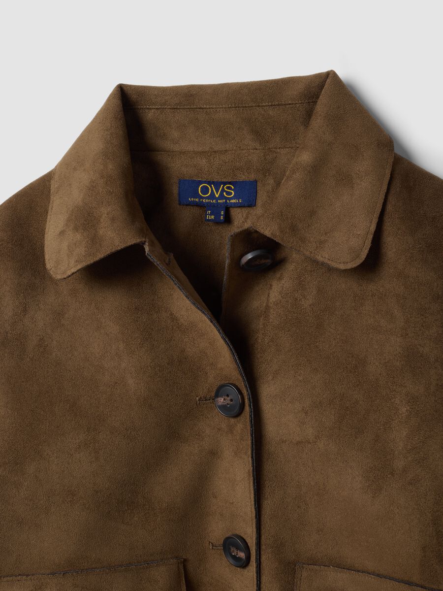 Brown regular-fit shacket with patch pockets_1