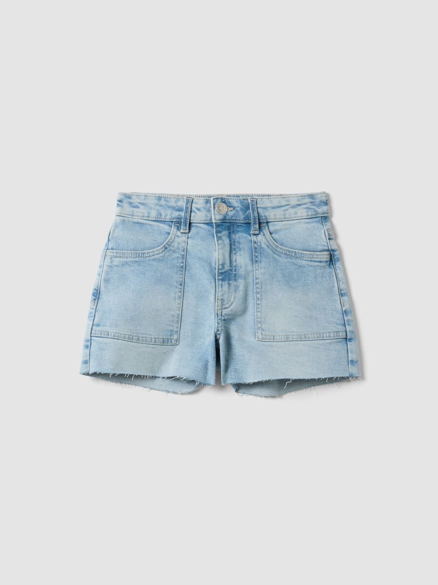 Light blue stretch denim cotton shorts for girls_3