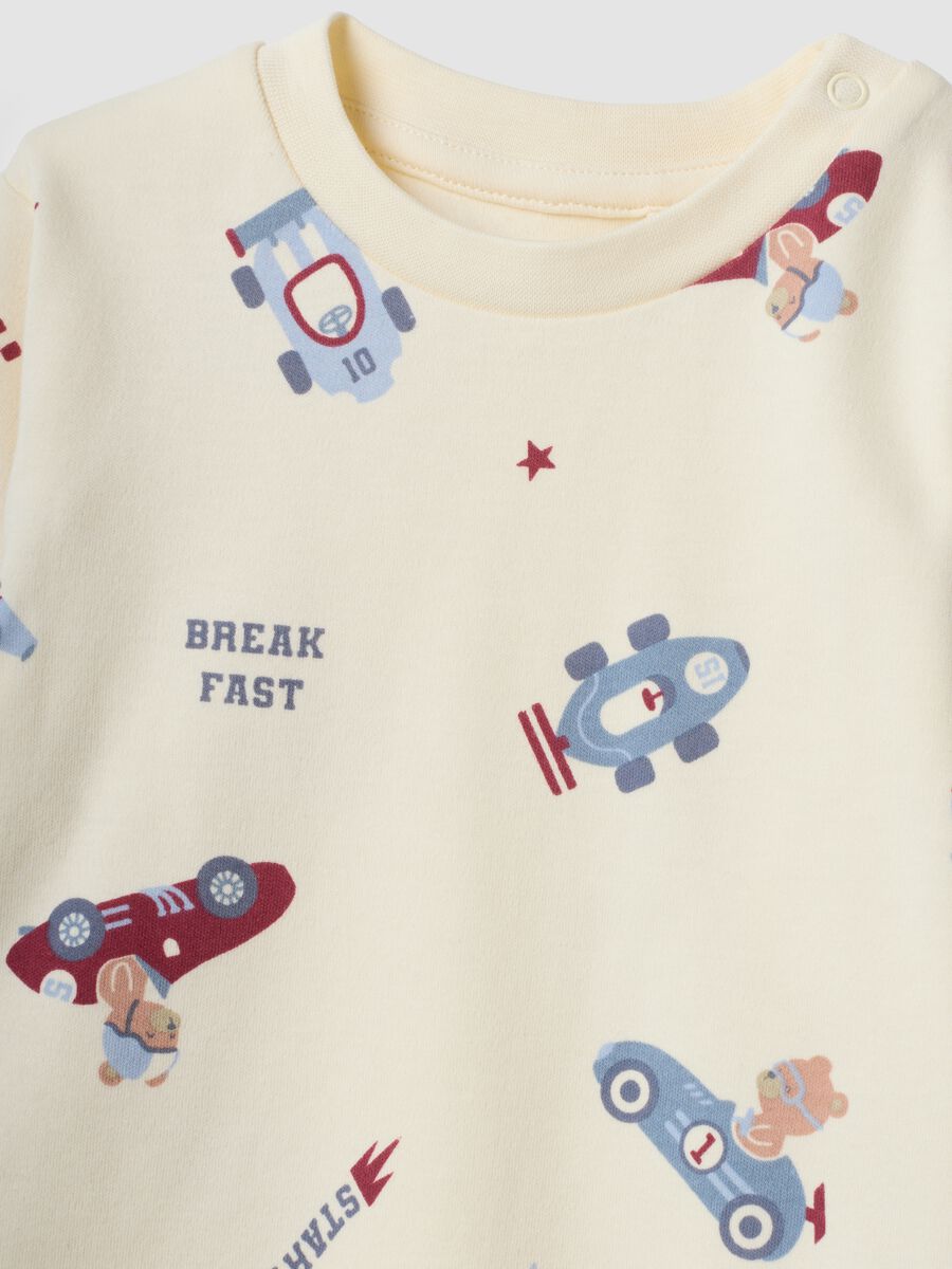 Pyjama blanc en coton bio avec imprim&eacute; petites voitures pour b&eacute;b&eacute; et enfant_2