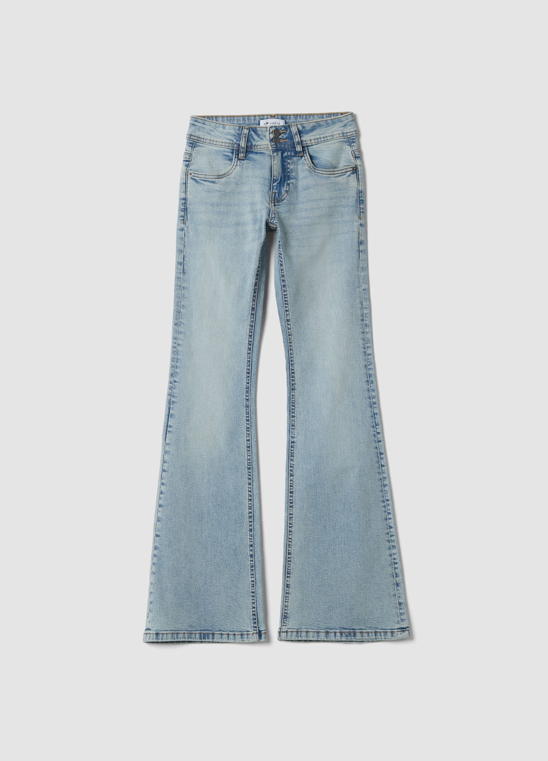 Light blue stretch cotton flare jeans