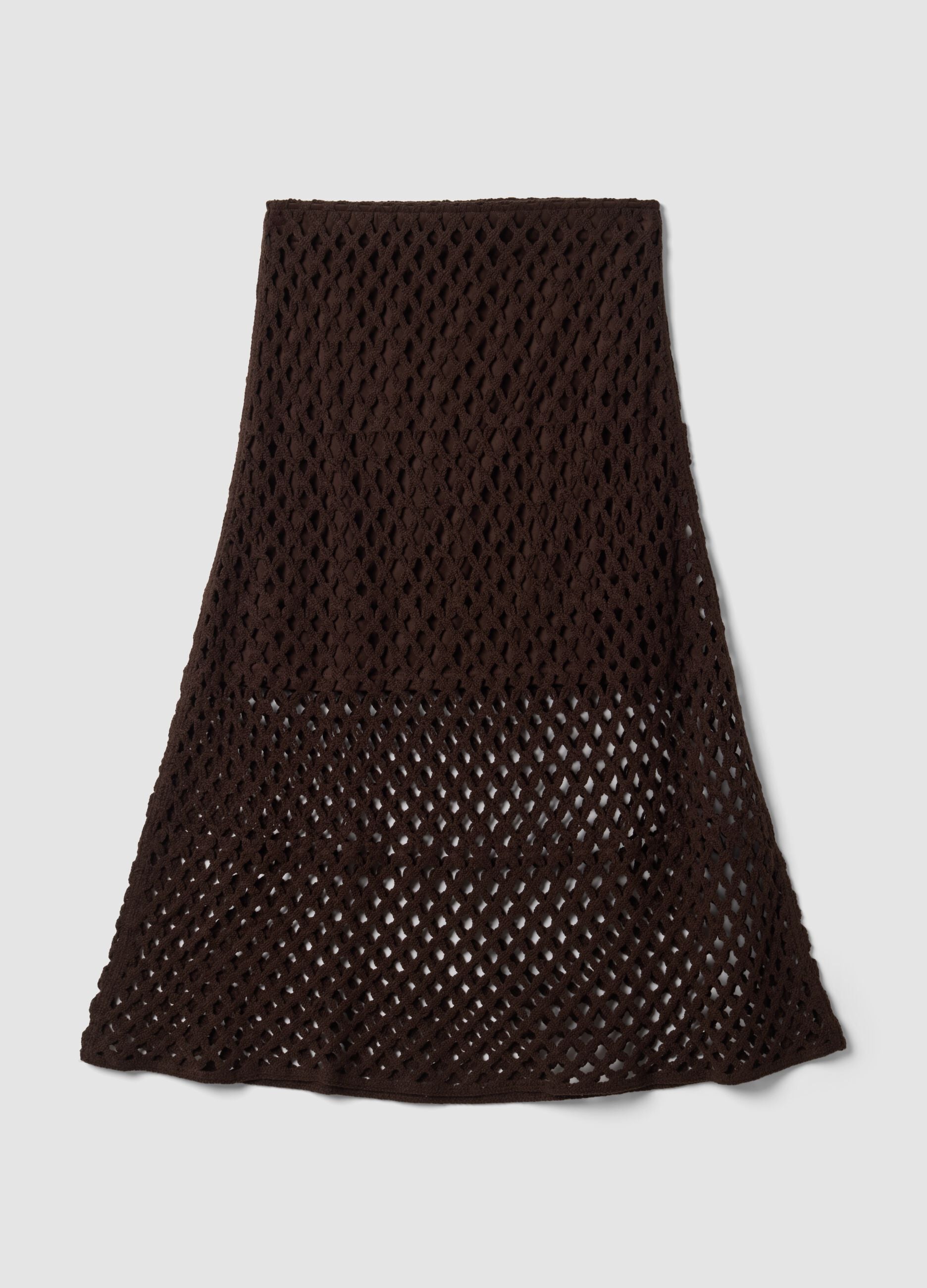 Brown cotton-blend crochet skirt