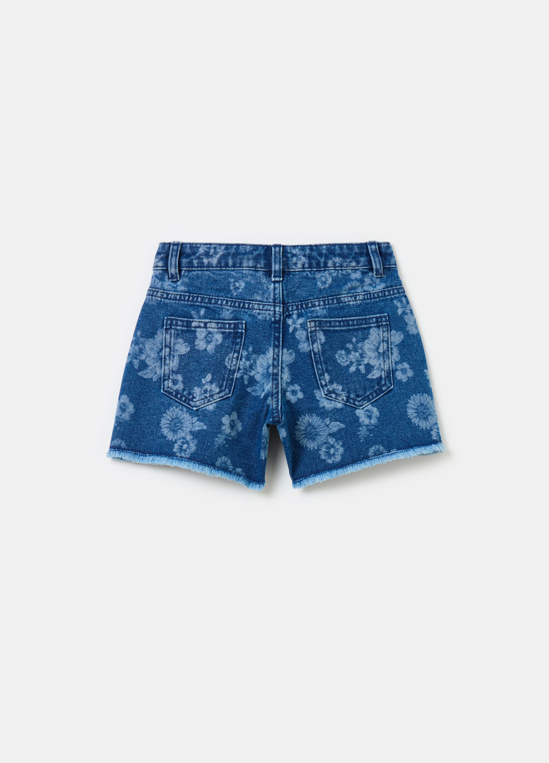 Shorts in denim con stampa floreale