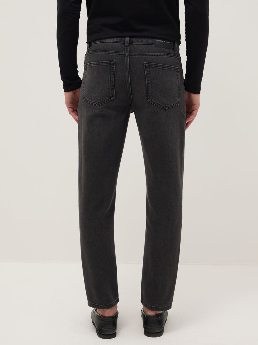 Black denim cotton blend regular fit stretch jeans_3