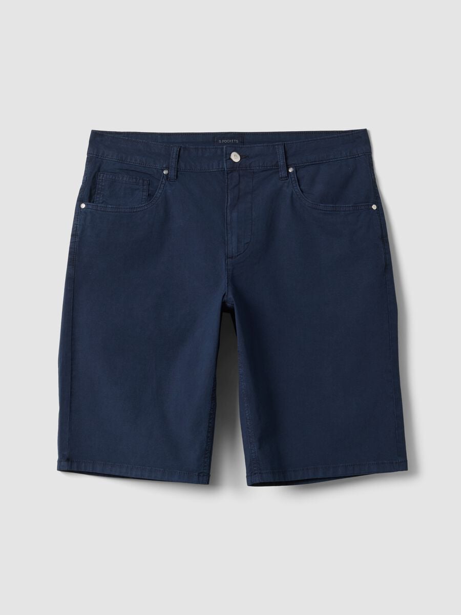 Blue stretch cotton five-pocket Bermuda shorts_0