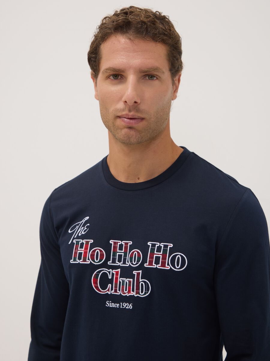 Navy blue pure cotton crew-neck pyjamas_3
