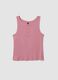 Pink ribbed cotton and viscose blend henley vest_0
