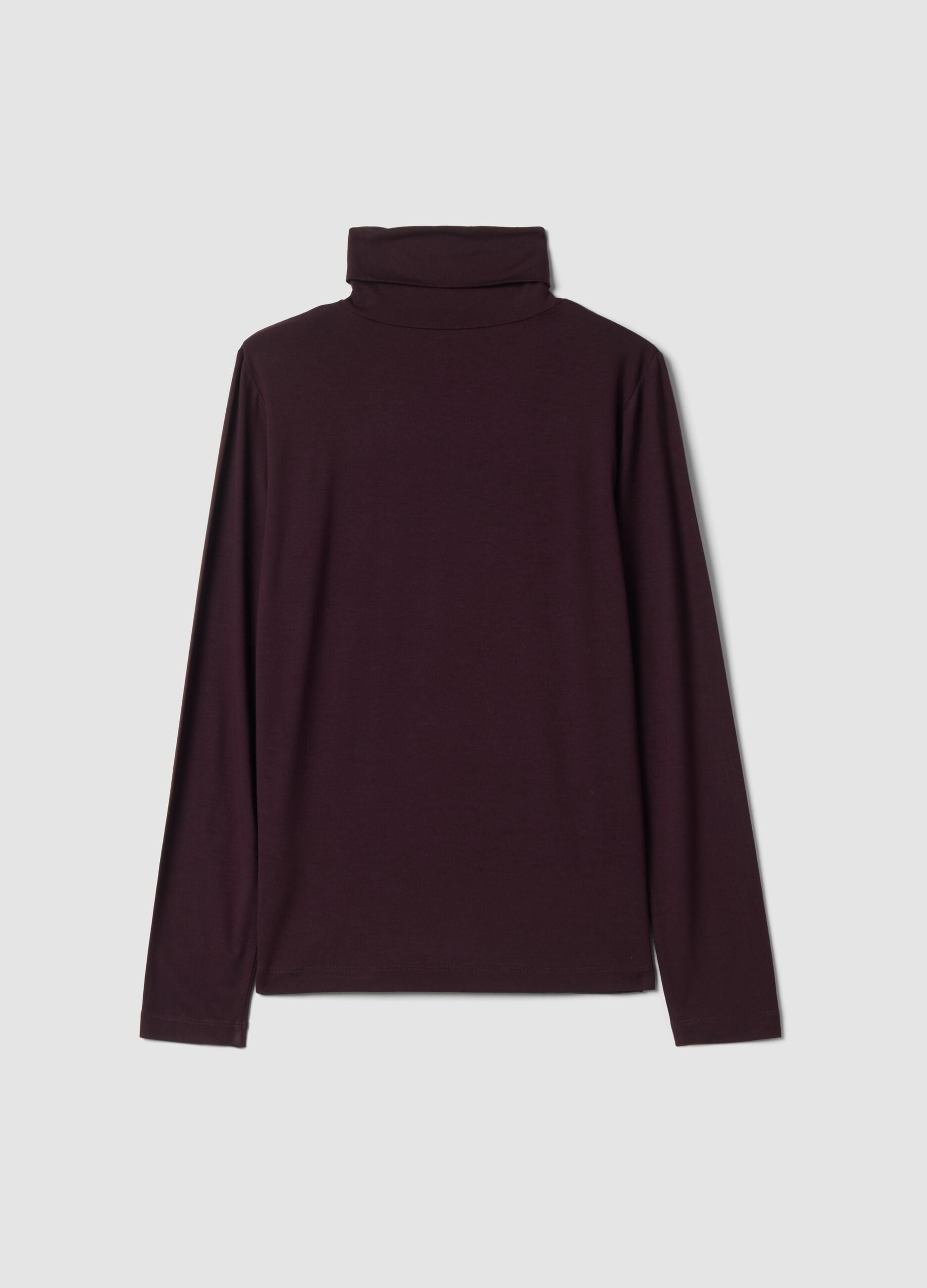Purple stretch viscose top with raised collar, regular fit