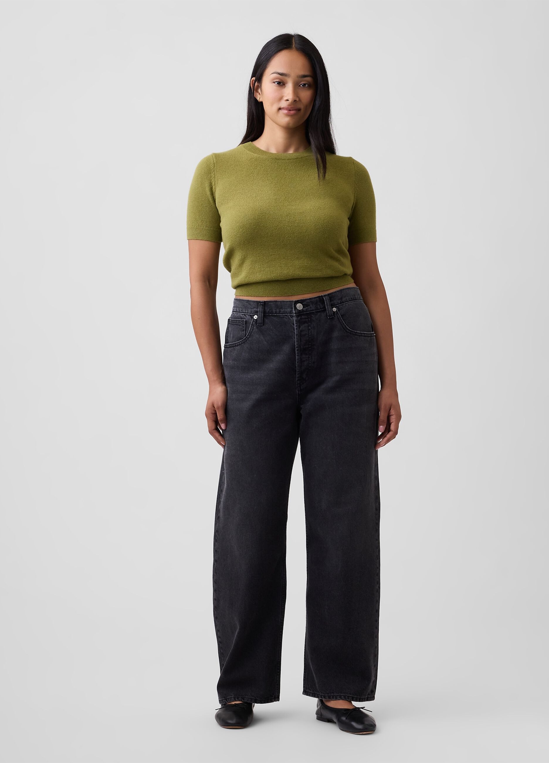 Black straight-leg pure cotton jeans (oversized fit)