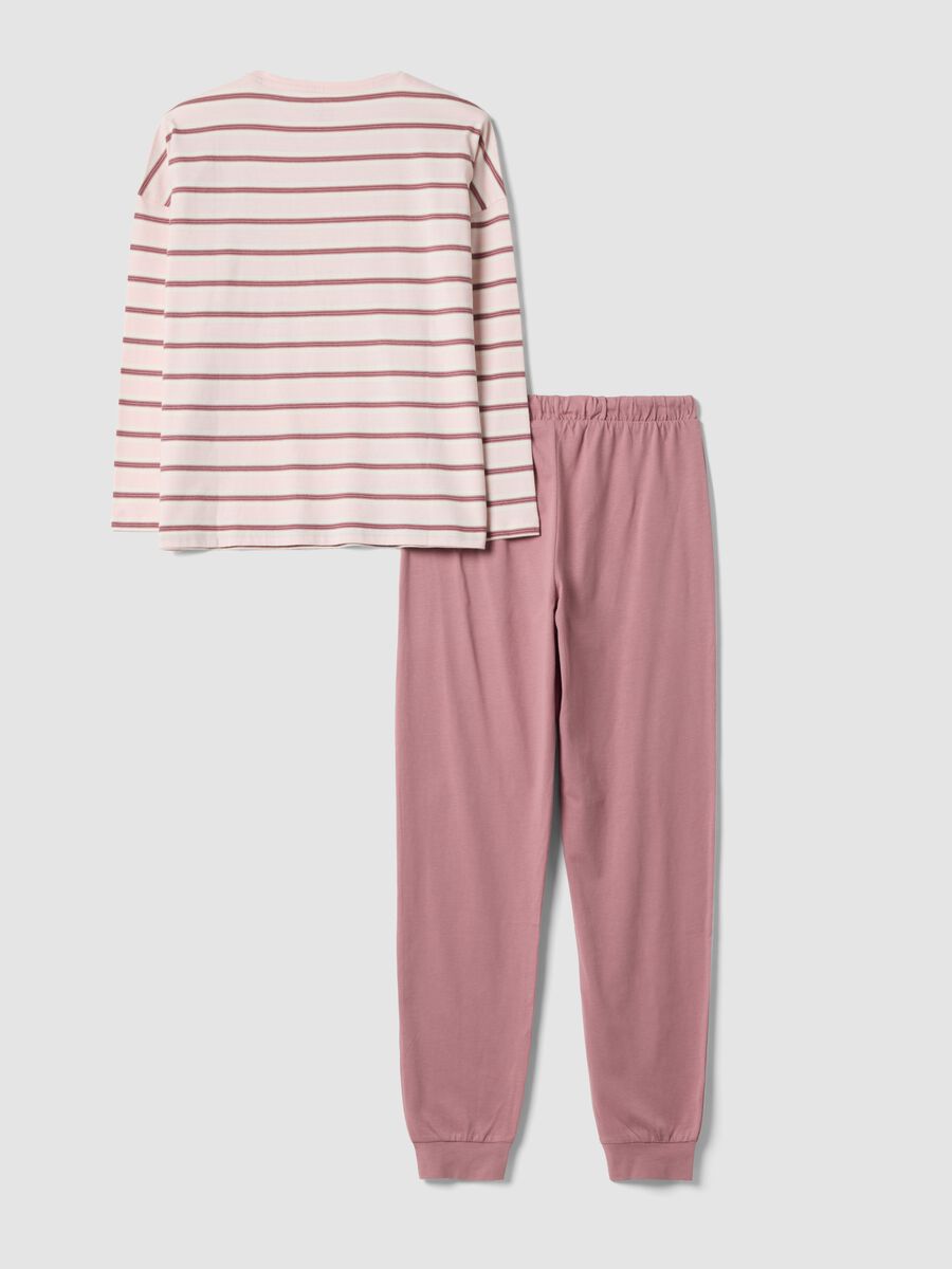 Pink pure organic cotton striped crew-neck pyjamas_2