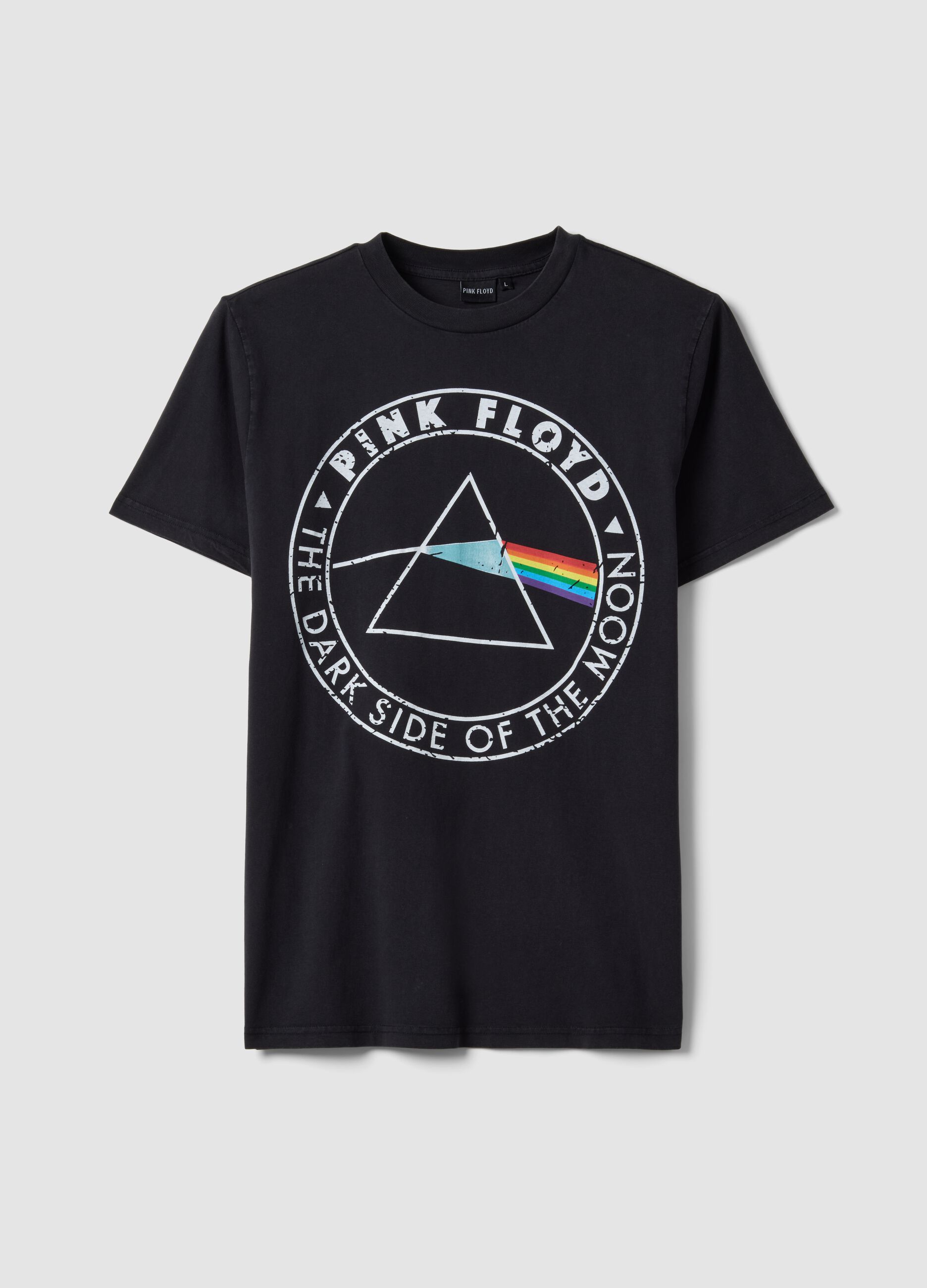 Schwarzes T-Shirt aus reiner Baumwolle im Regular Fit mit Pink Floyd-Druck