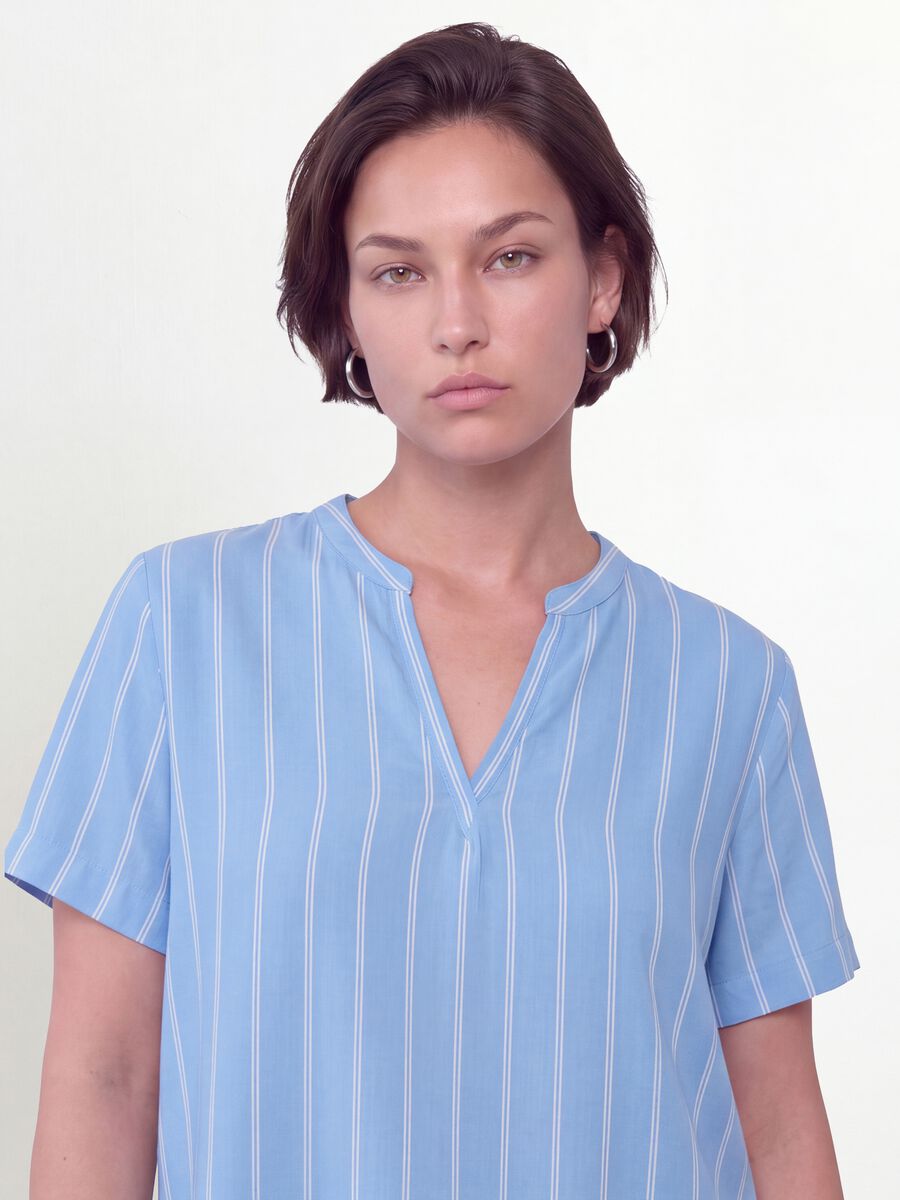 Blue striped pure viscose blouse with Mandarin collar, regular fit_3