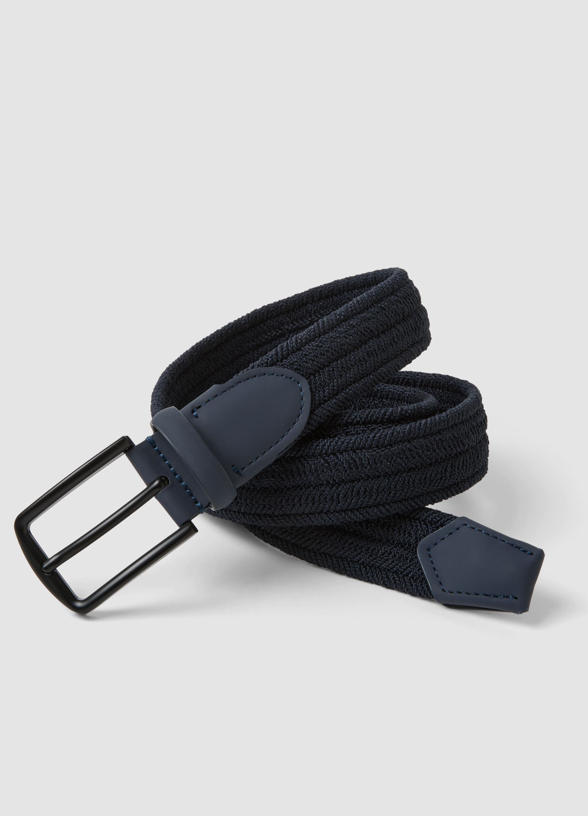 Blue braided cotton-blend belt