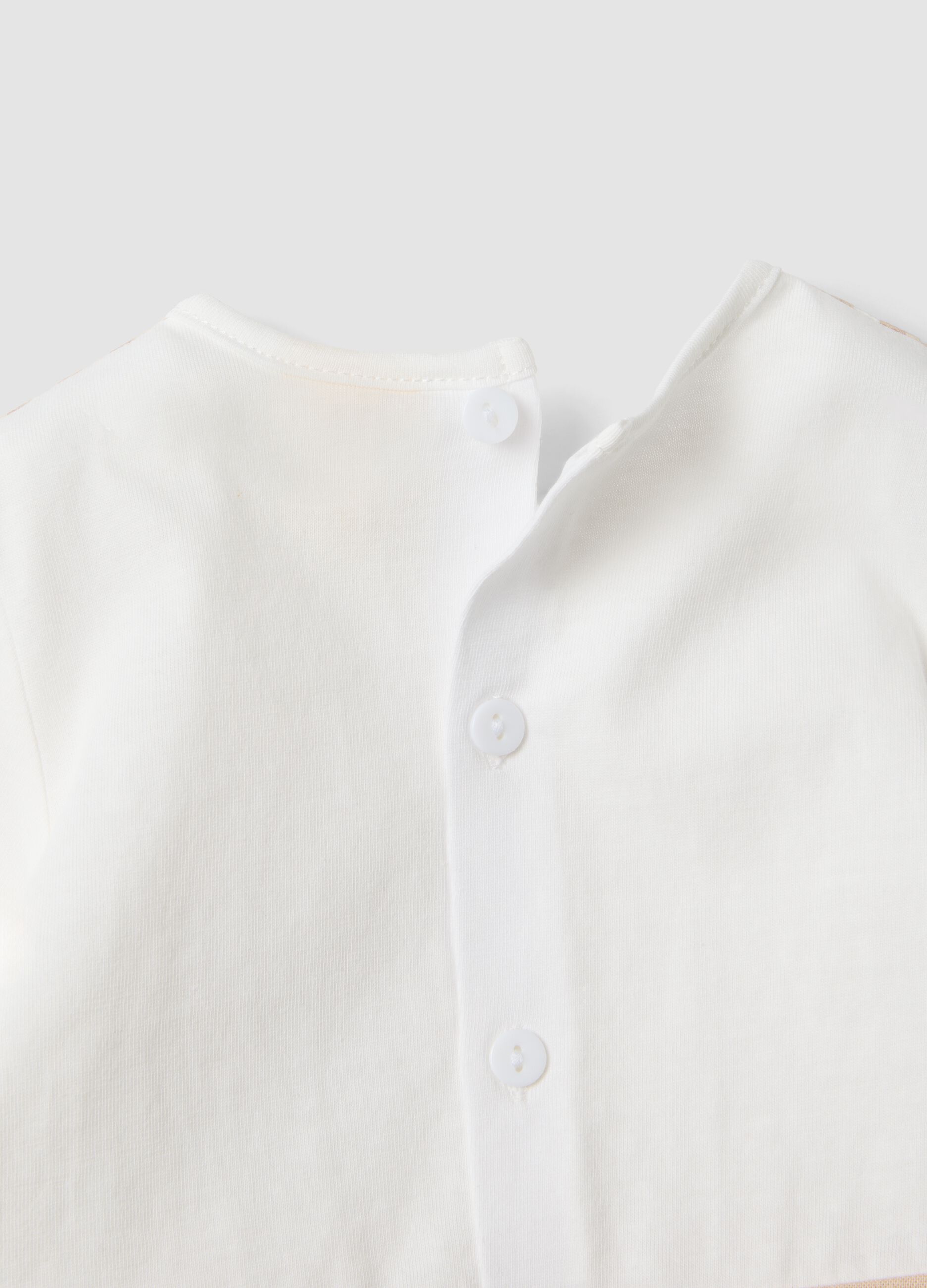 White cotton and linen blend romper with Winnie the Pooh detail for baby