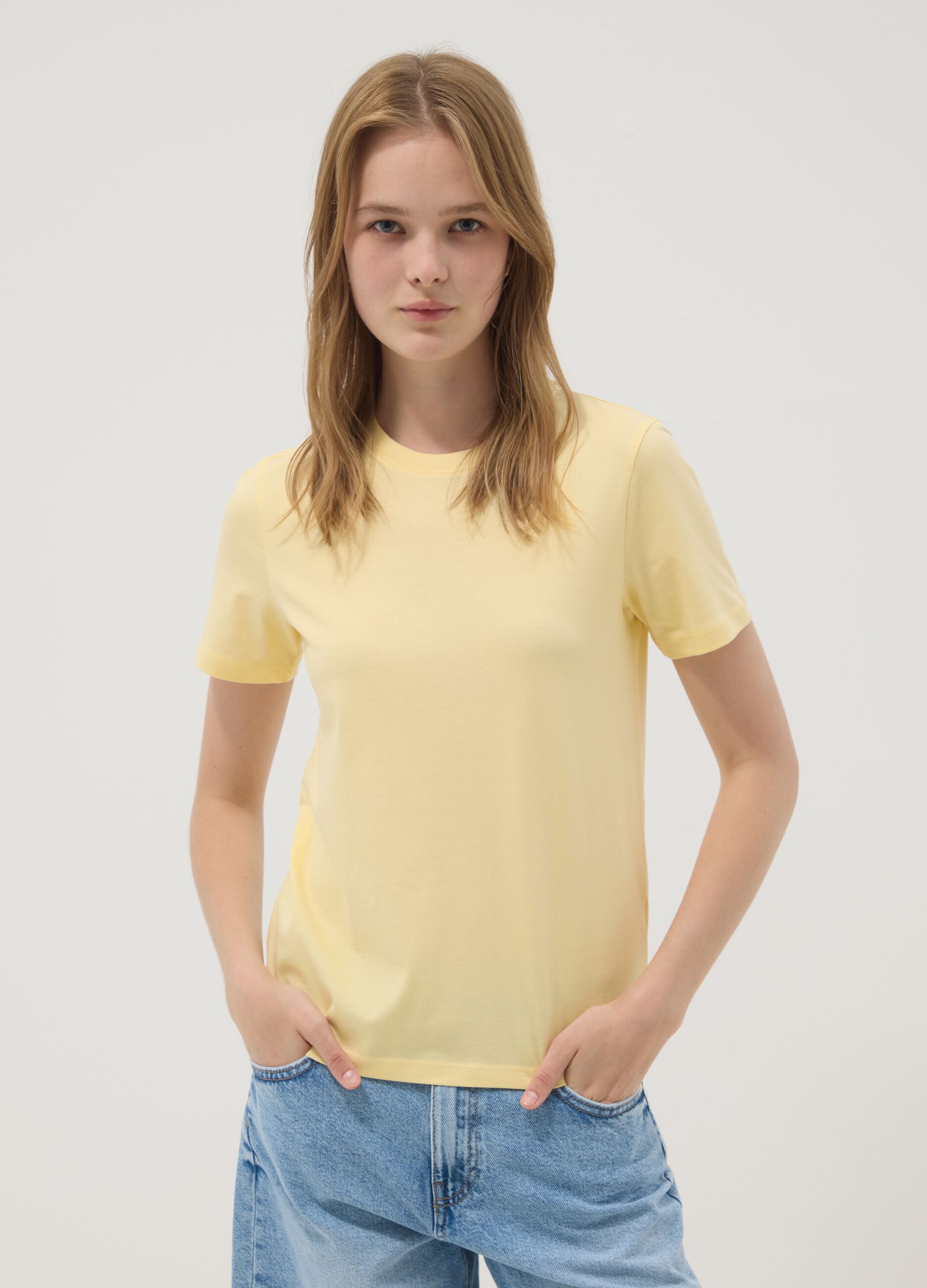 Yellow organic cotton short-sleeve T-shirt