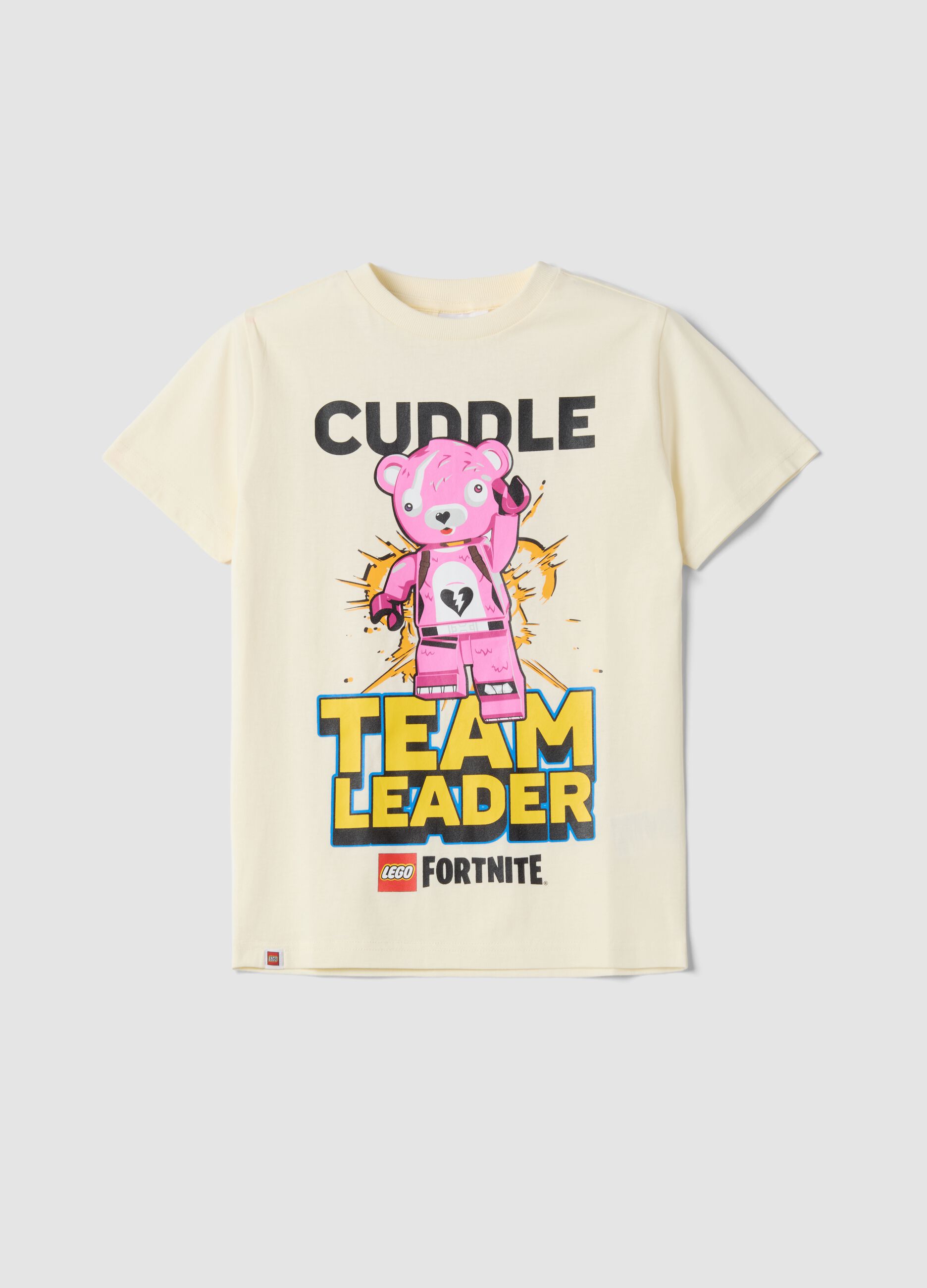 T-shirt bege infantil em algod&atilde;o puro regular fit com estampas