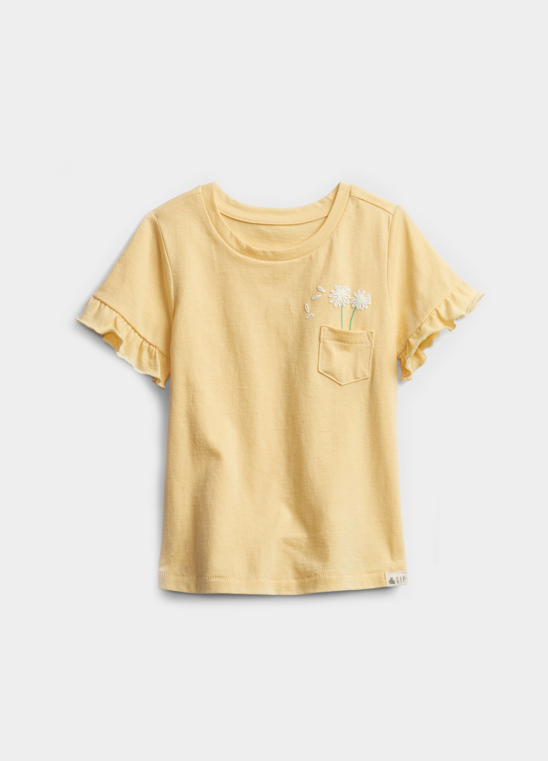 Camiseta con bolsillo y bordado de margaritas
