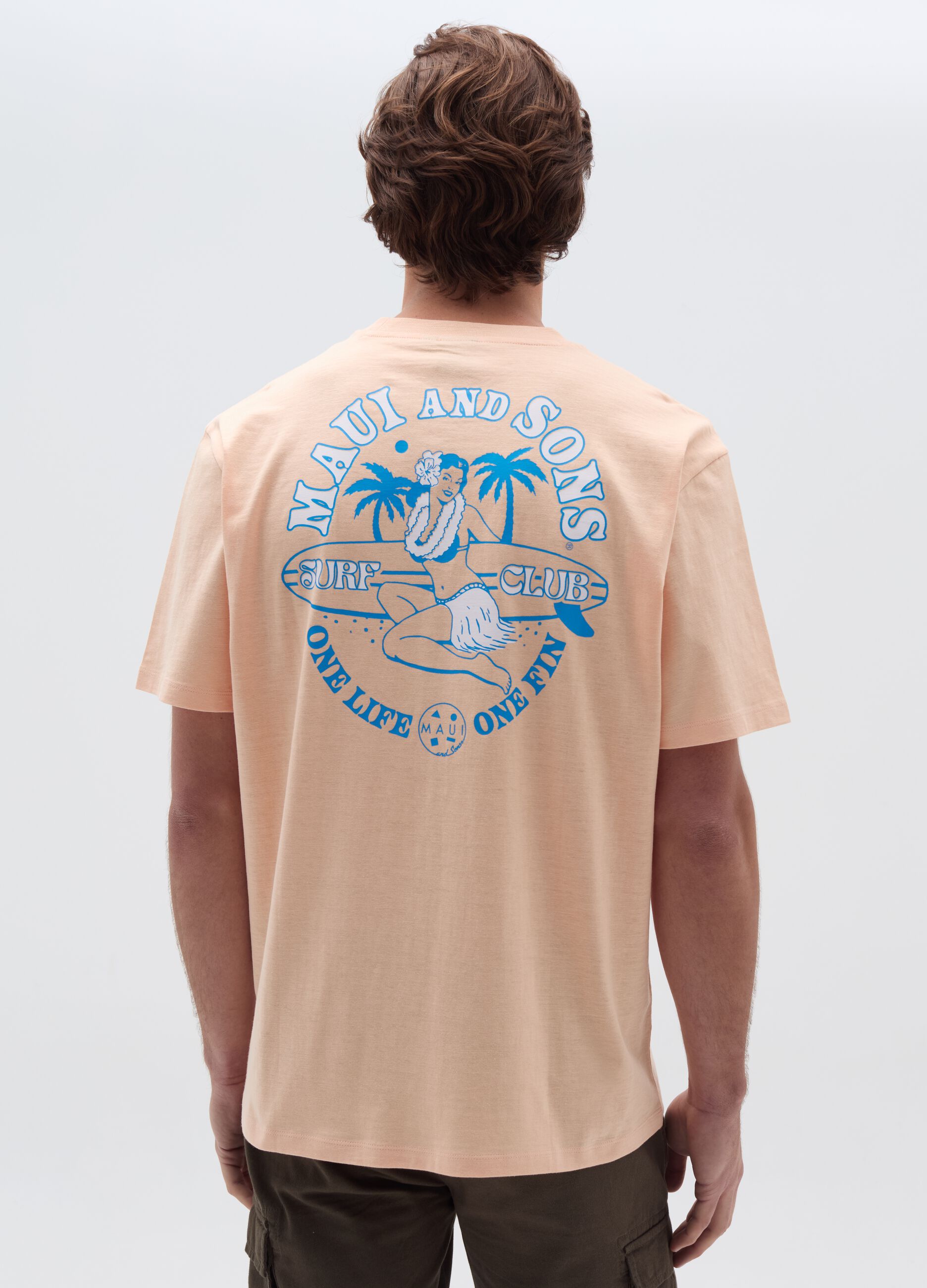 Slub jersey T-shirt with Hawaiian surf print