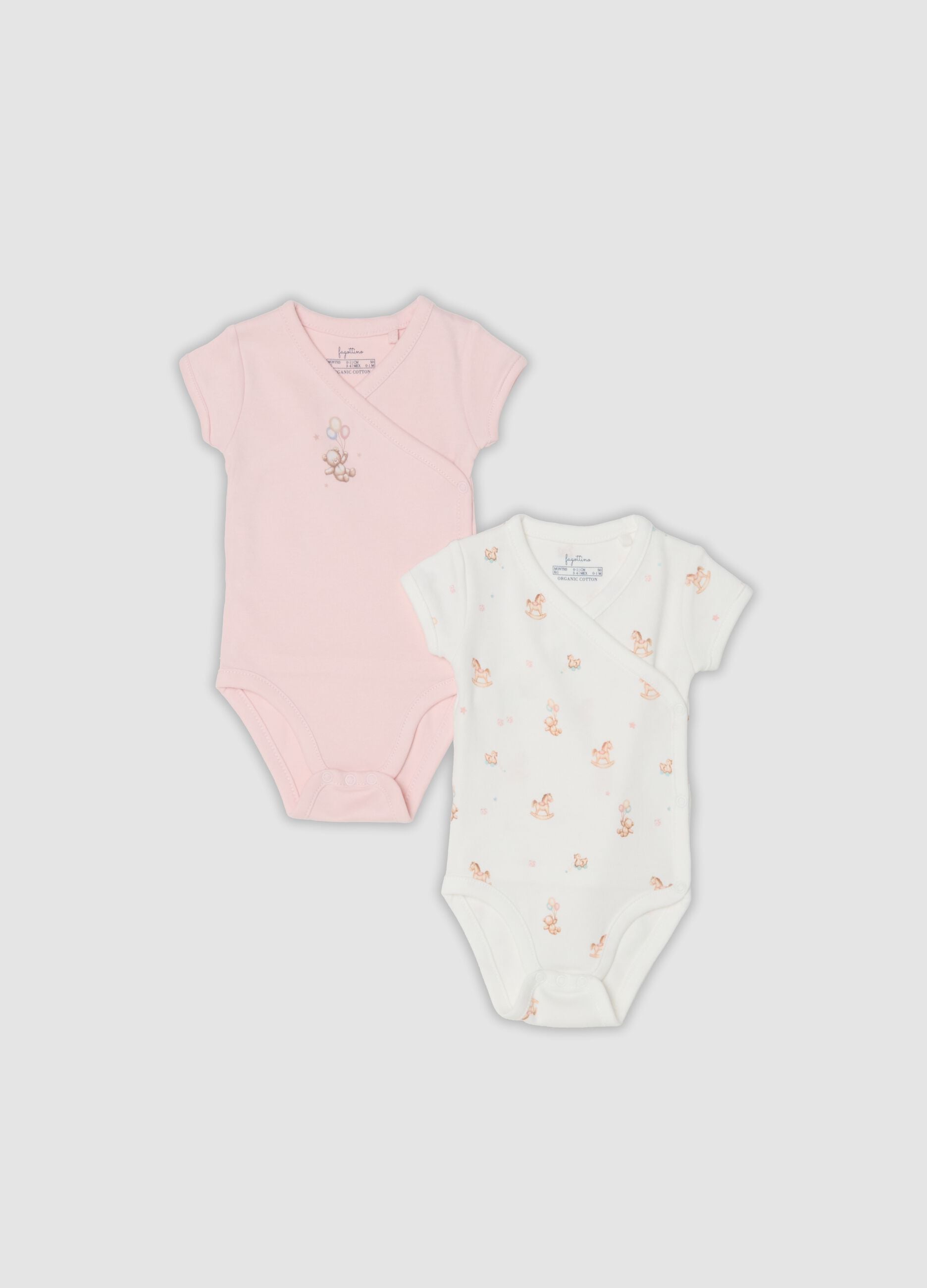 Pack of 2 multicolour organic cotton baby girl bodysuits with cute animals