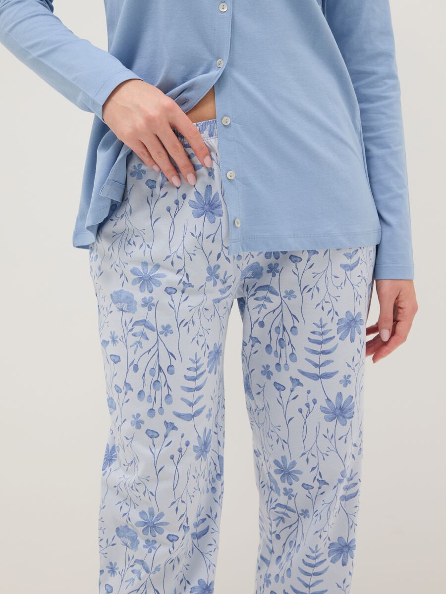 Blue pyjamas in pure cotton regular fit with floral details_3