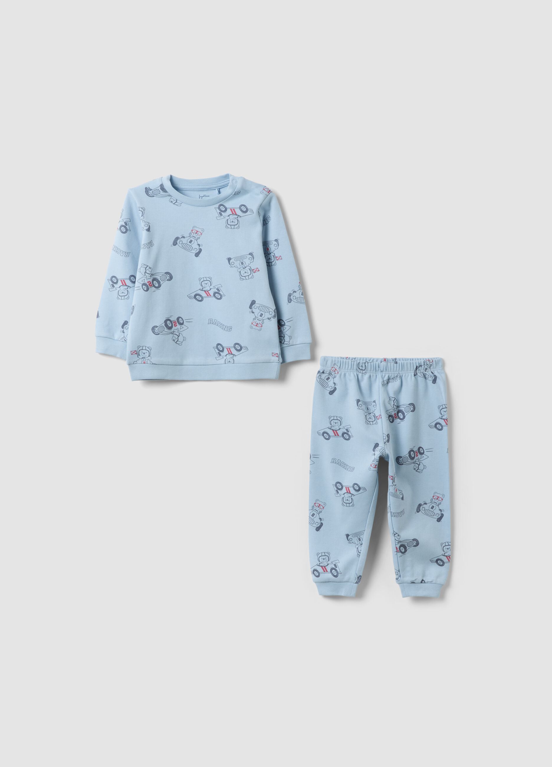 Light blue organic cotton printed pyjamas for baby and toddler
