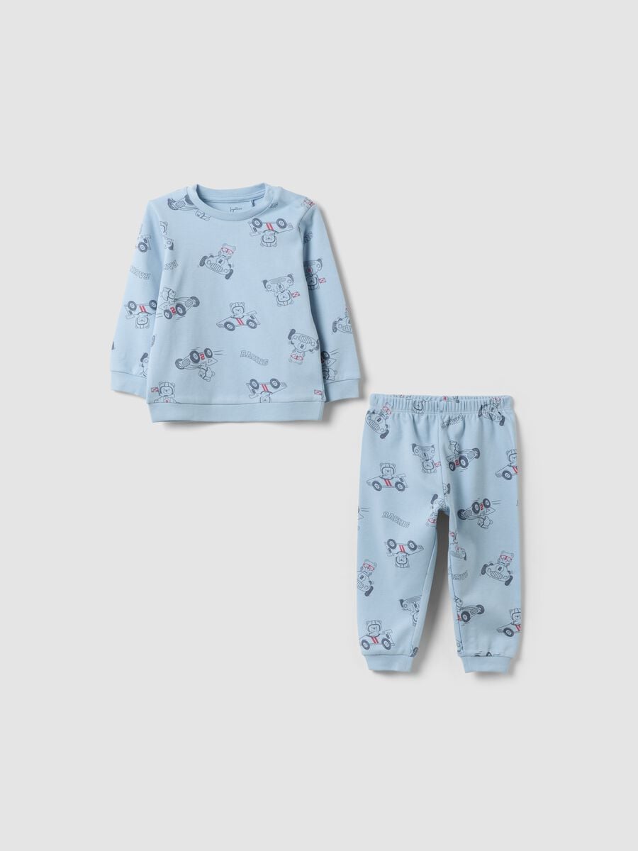 Pyjama bleu clair en pur coton bio imprim&eacute; pour b&eacute;b&eacute; et petit gar&ccedil;on_0