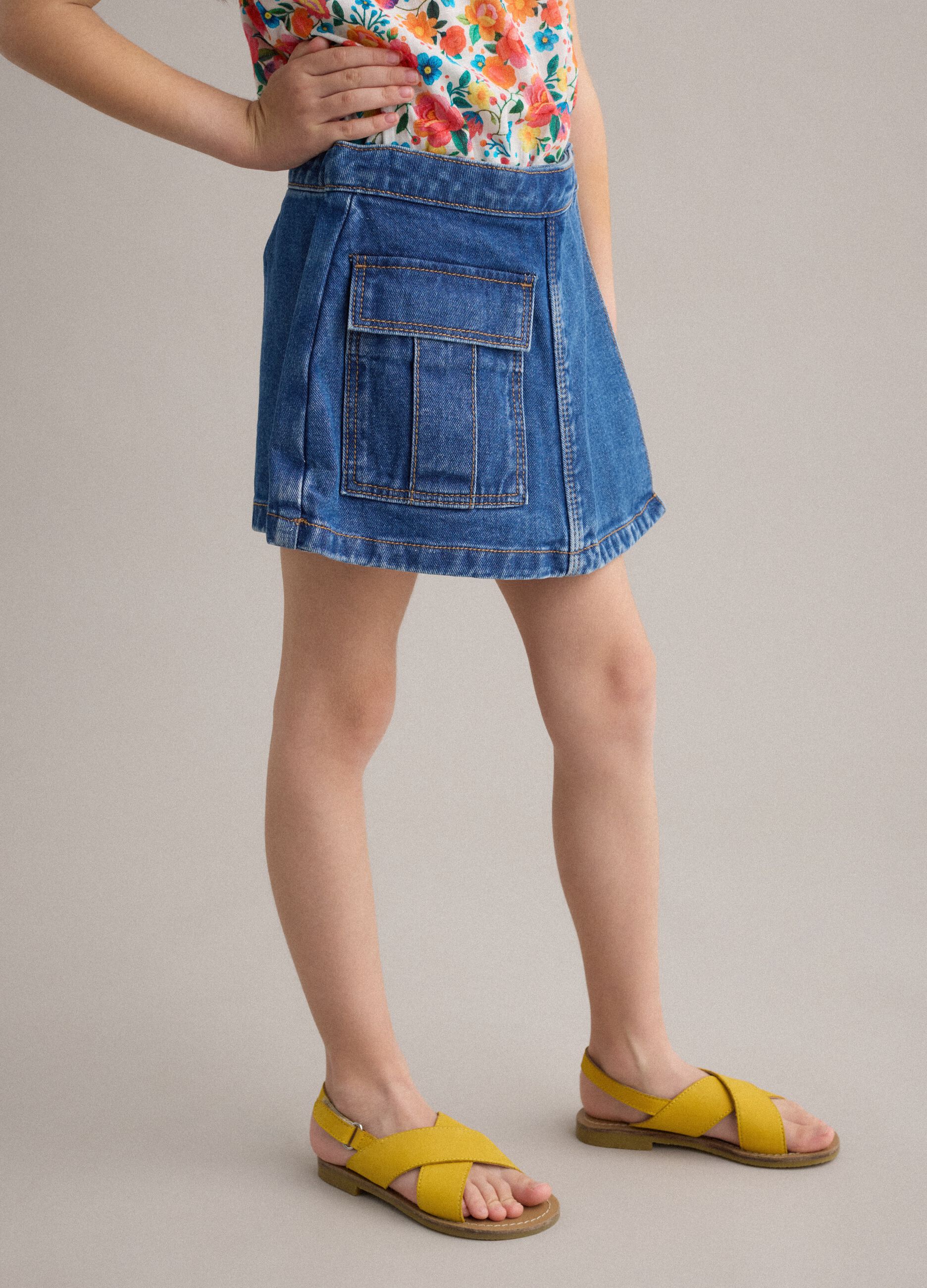 Girl's blue denim pure cotton regular fit skirt